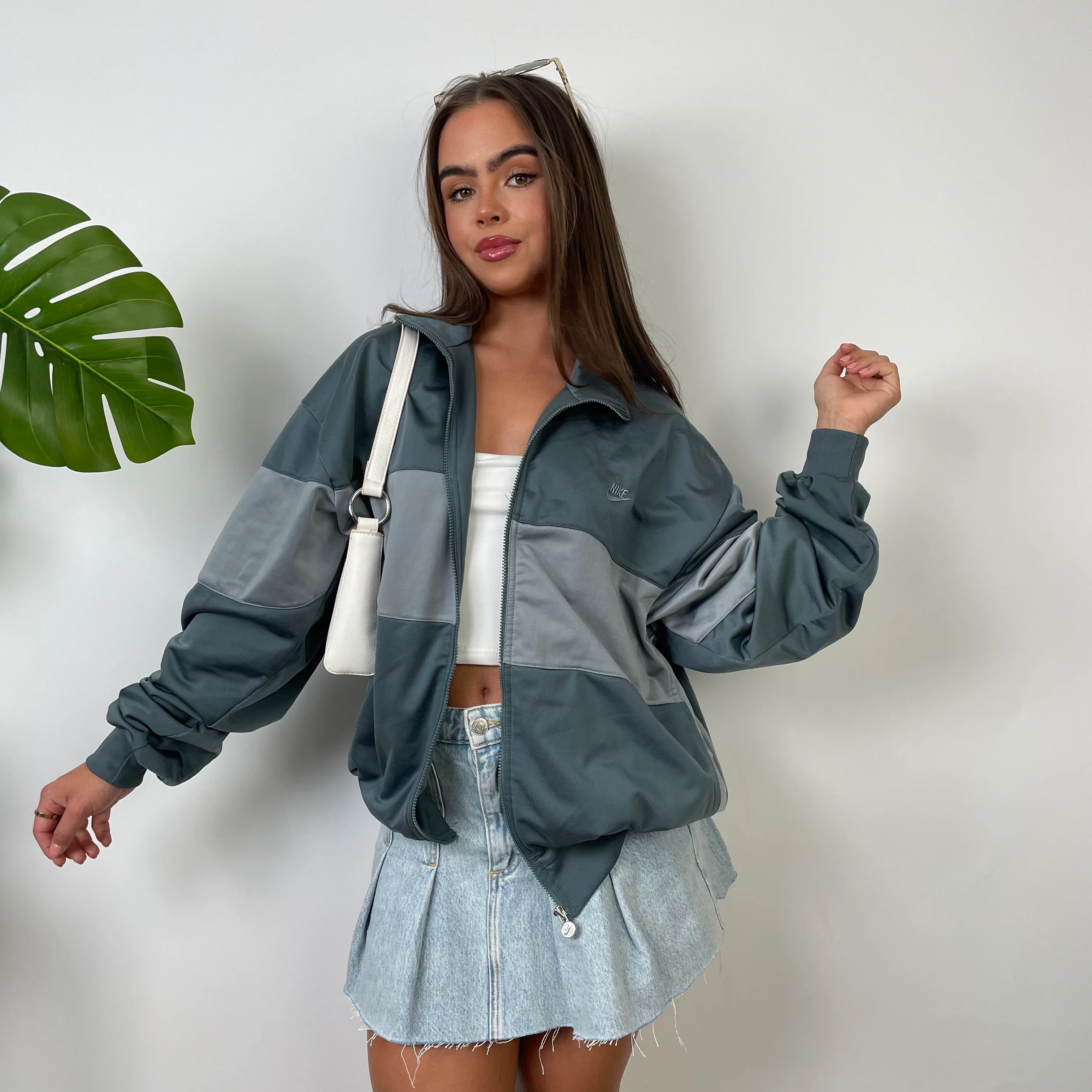 Nike Grey Embroidered Spell Out Zip Up Track Jacket (M) - Image 2