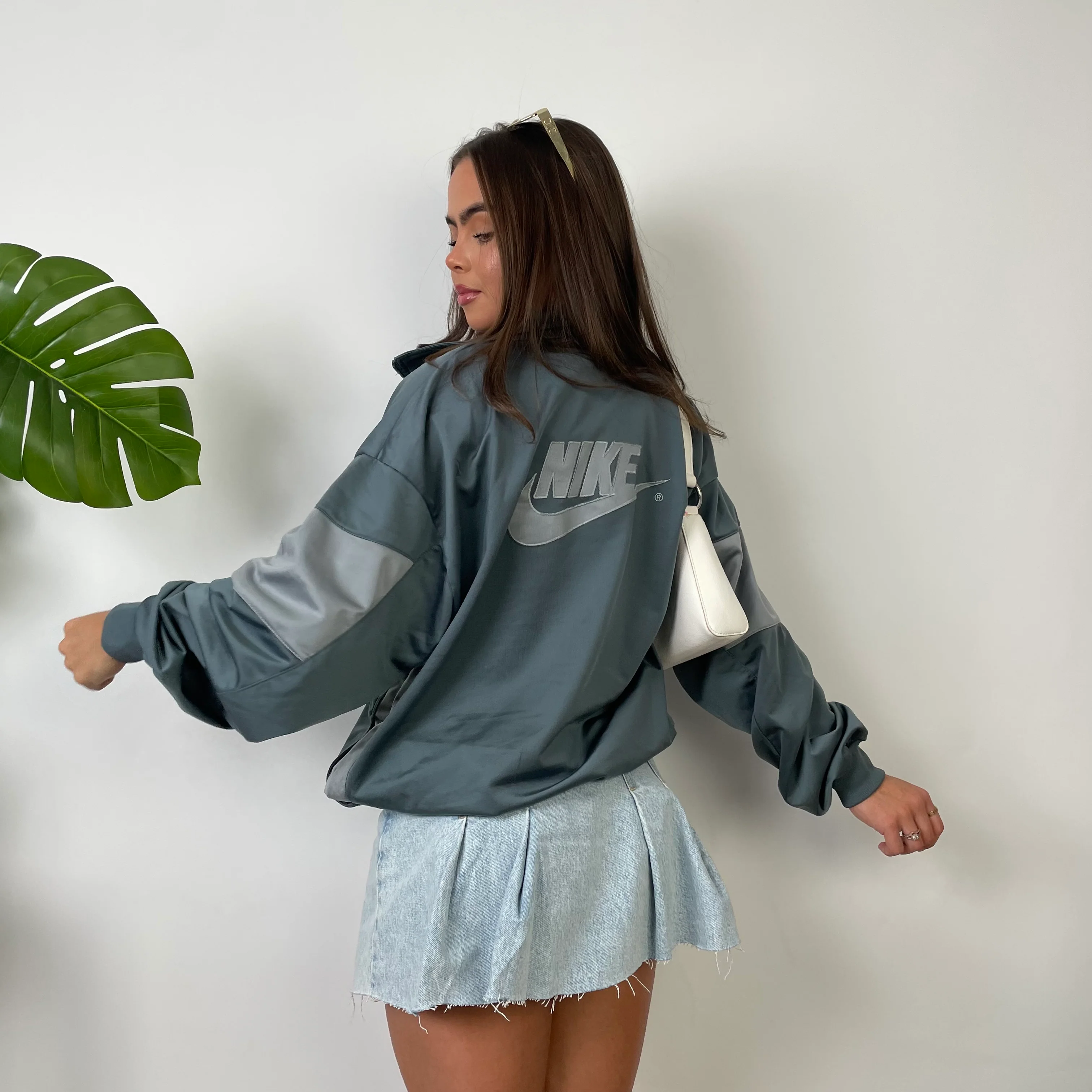 Nike Grey Embroidered Spell Out Zip Up Track Jacket (M) - Image 3