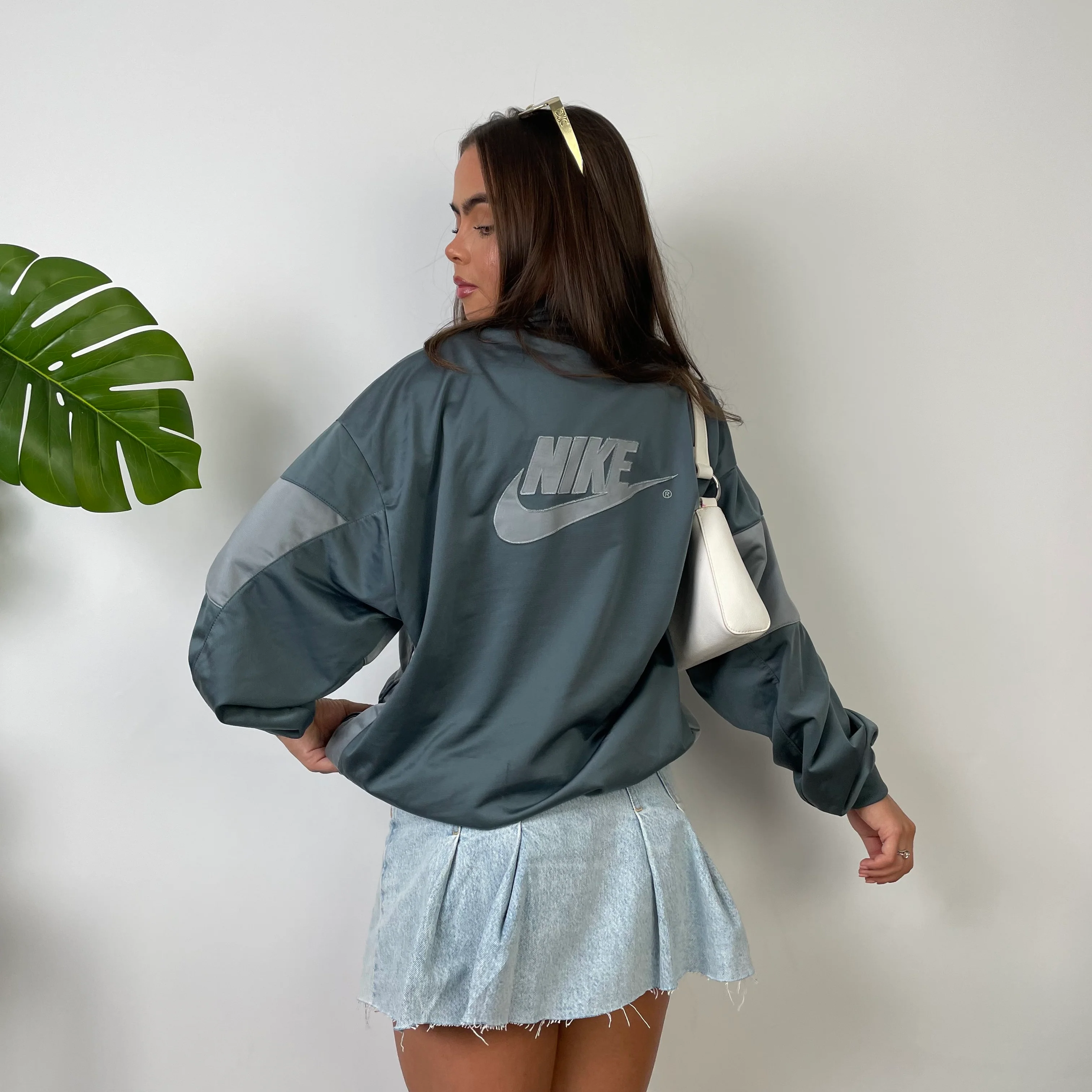 Nike Grey Embroidered Spell Out Zip Up Track Jacket (M) - Image 5