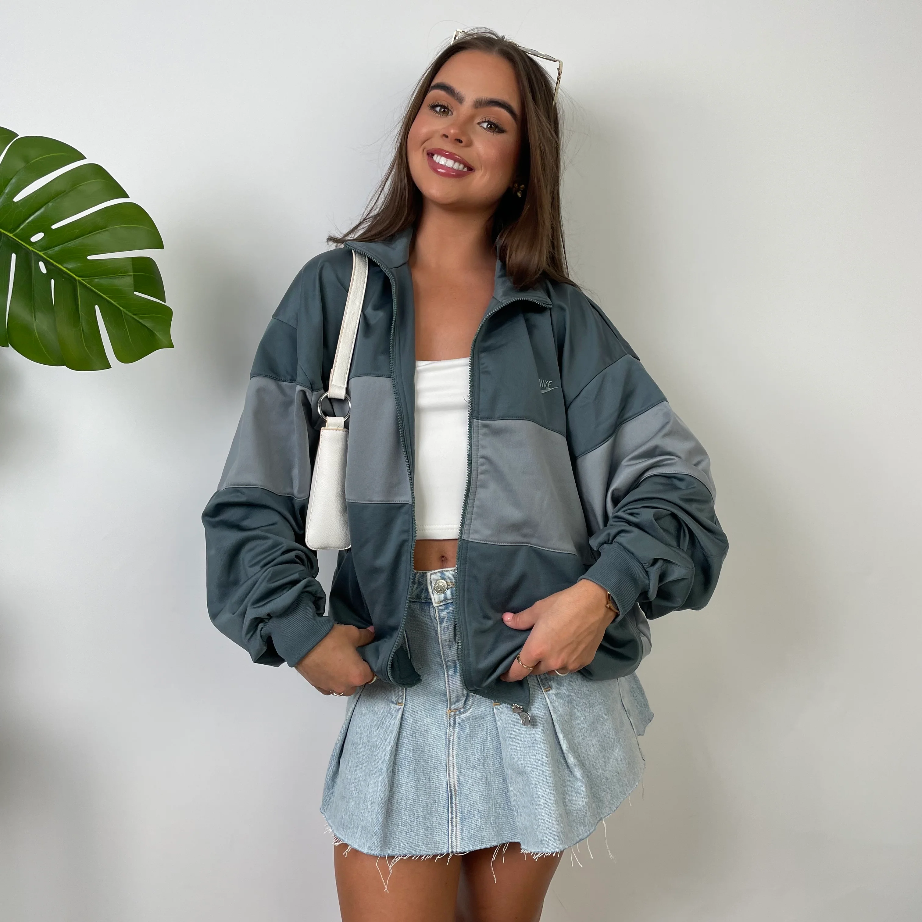 Nike Grey Embroidered Spell Out Zip Up Track Jacket (M) - Image 6