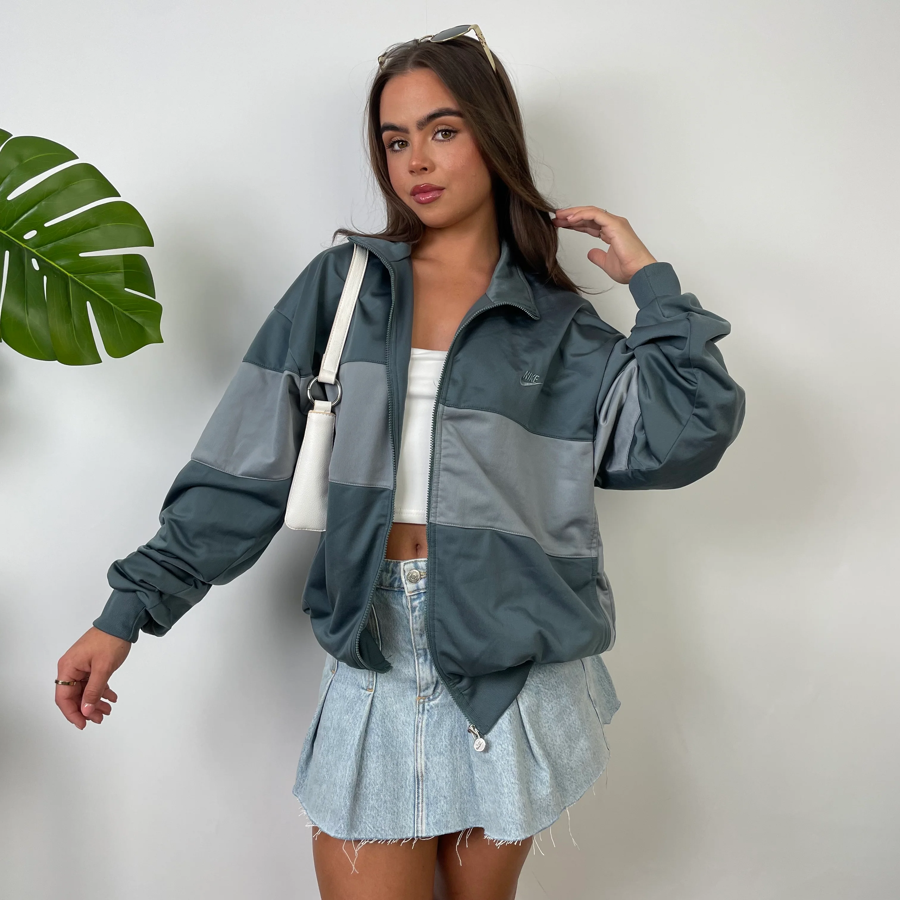 Nike Grey Embroidered Spell Out Zip Up Track Jacket (M) - Image 7