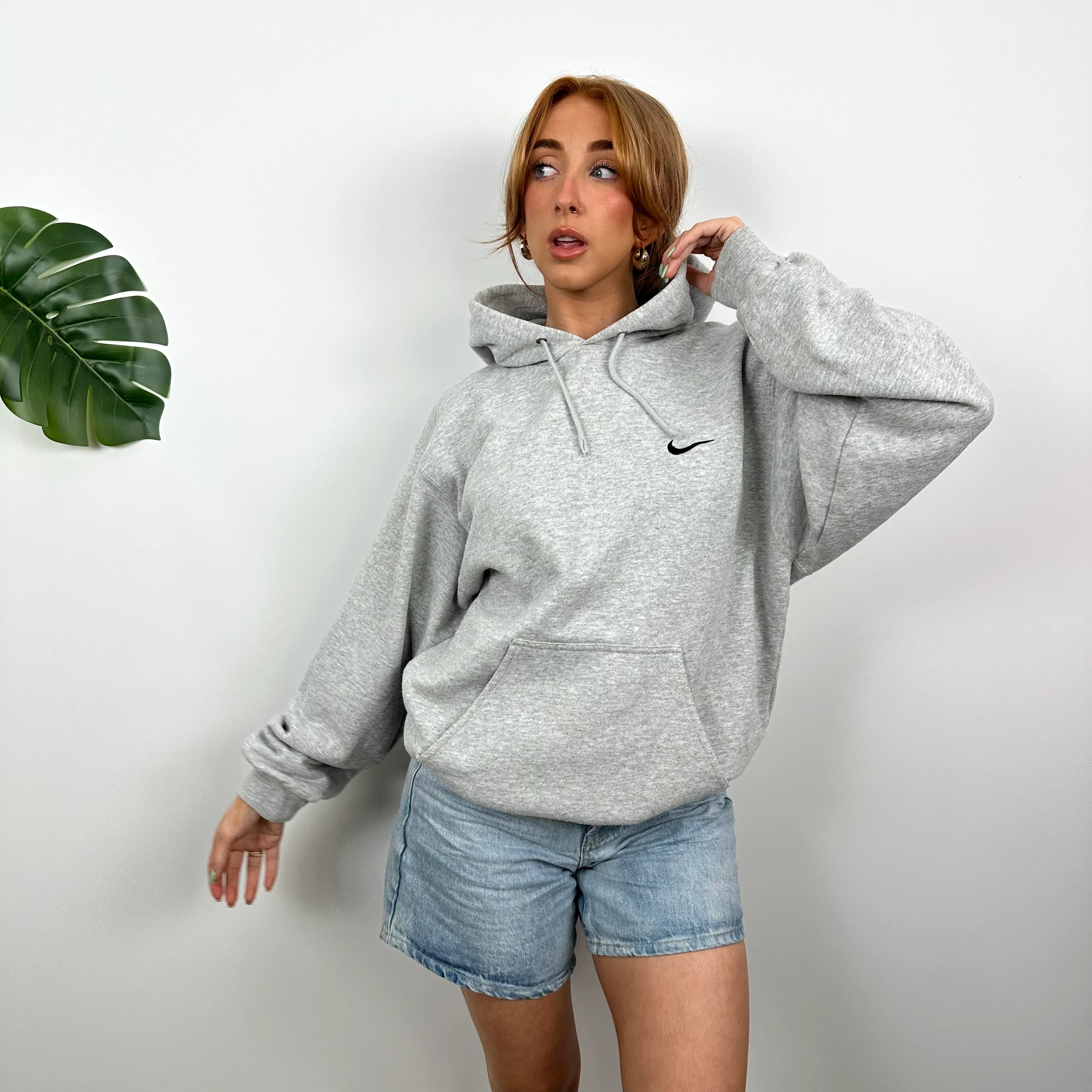 Nike Grey Embroidered Swoosh Hoodie (M) - Image 2