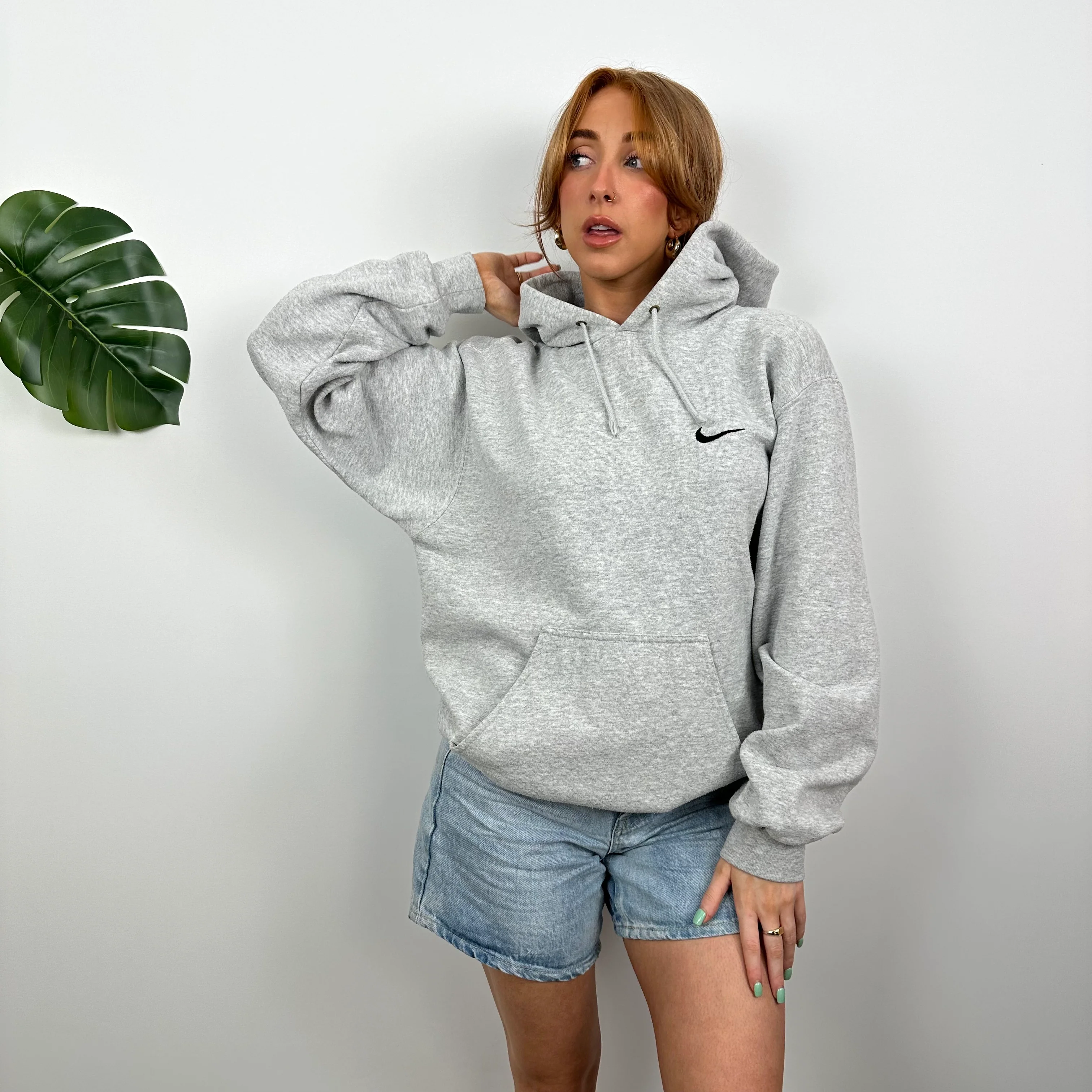 Nike Grey Embroidered Swoosh Hoodie (M) - Image 3