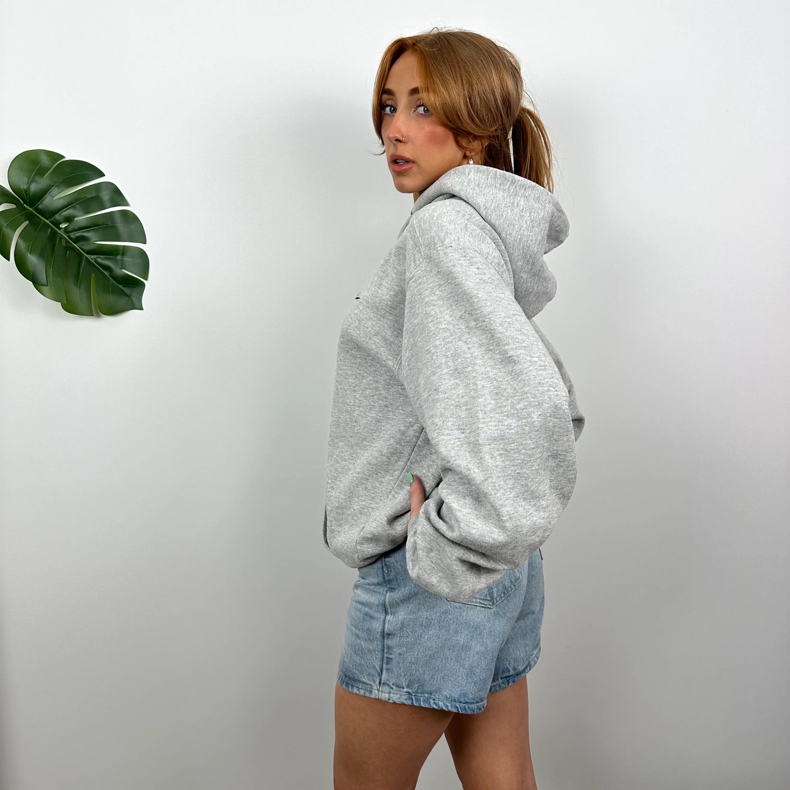 Nike Grey Embroidered Swoosh Hoodie (M) - Image 5