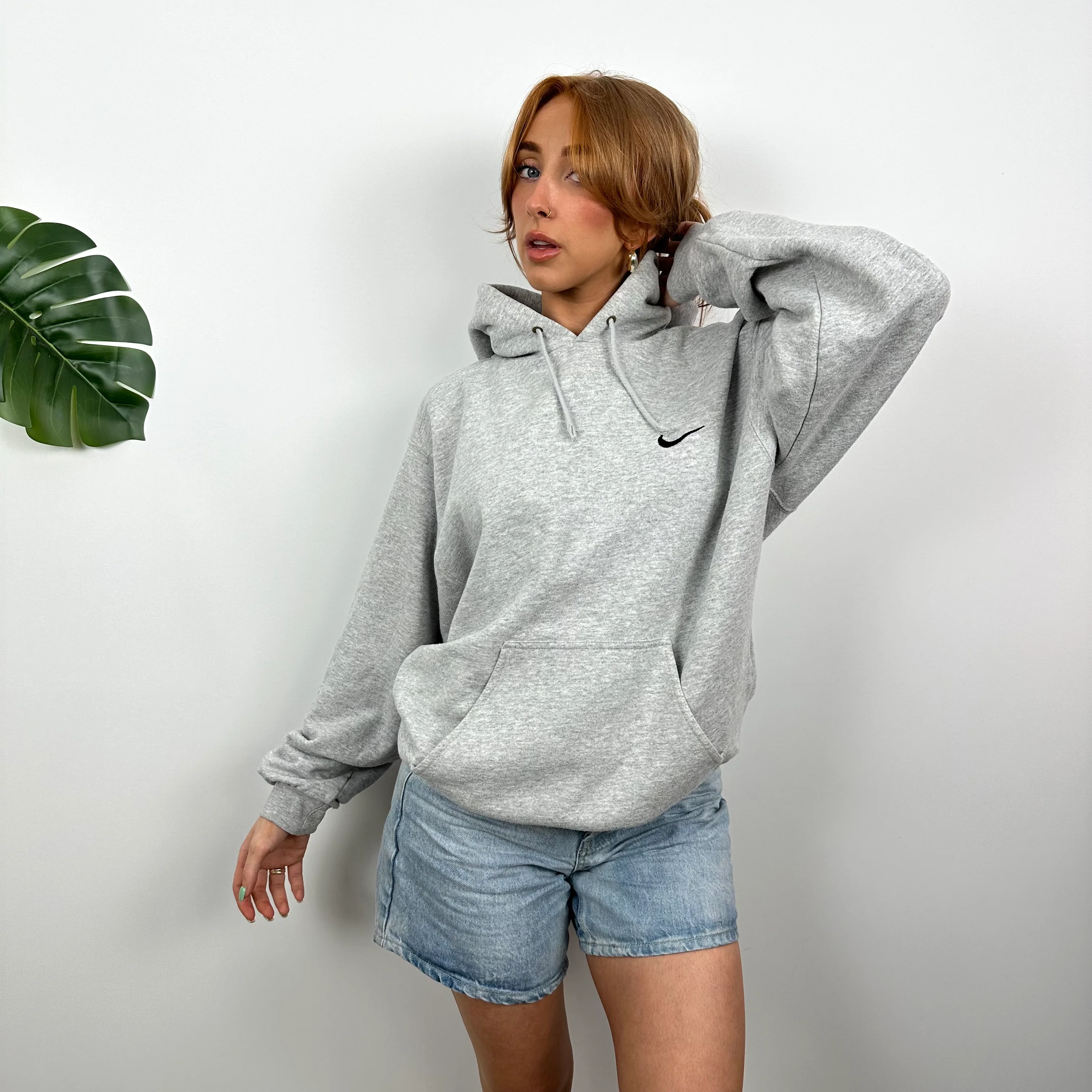 Nike Grey Embroidered Swoosh Hoodie (M) - Image 6