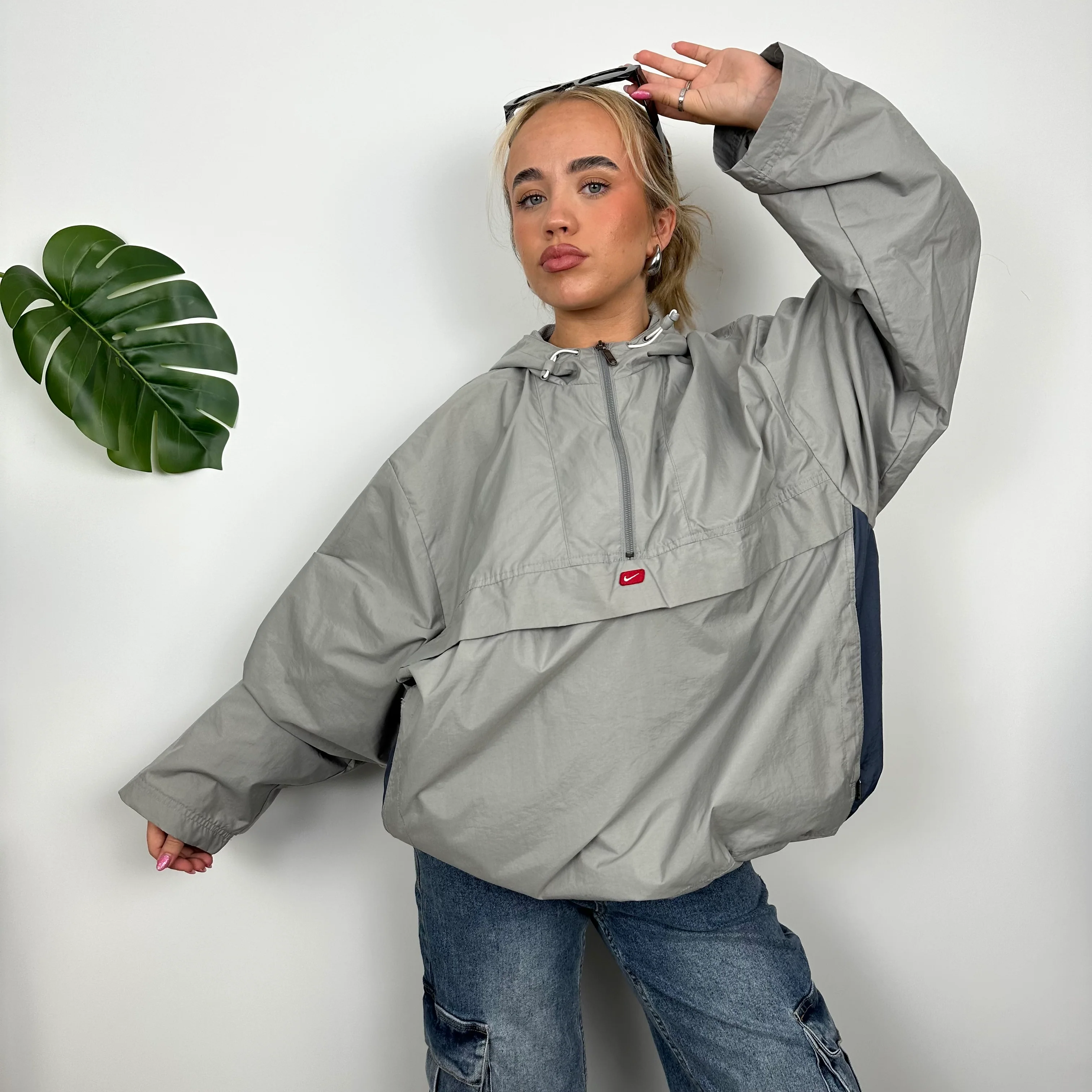 Nike Grey Embroidered Swoosh Quarter Zip Pullover Windbreaker Jacket (L) - Image 2
