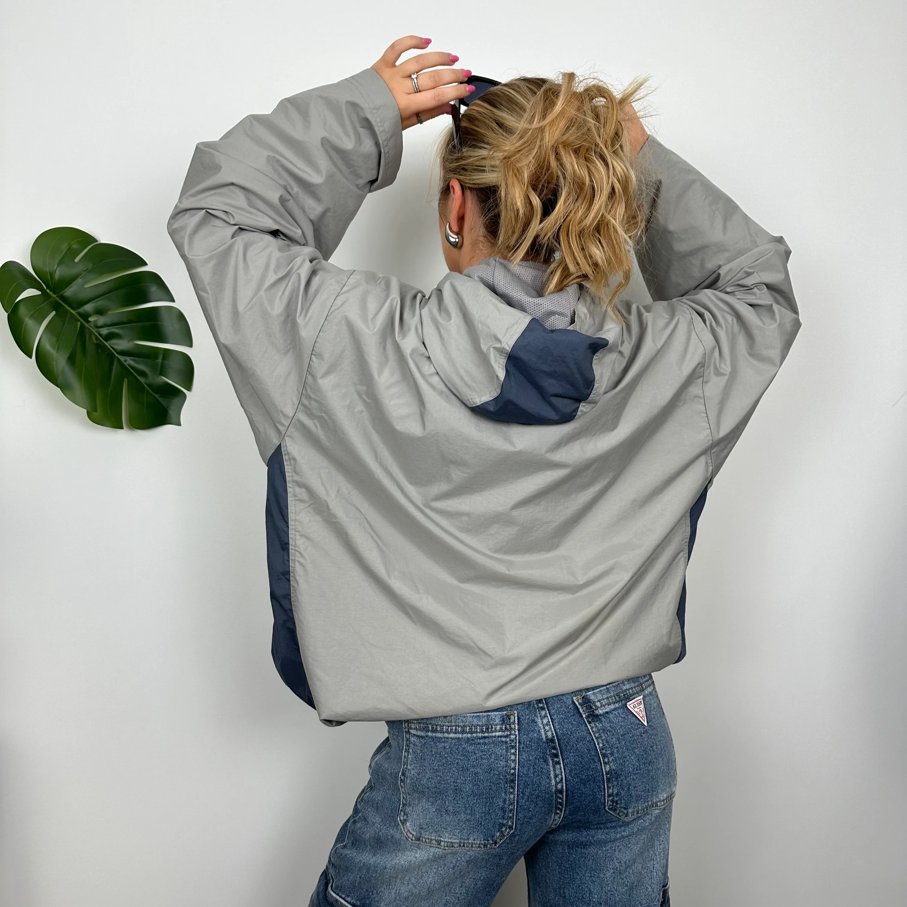 Nike Grey Embroidered Swoosh Quarter Zip Pullover Windbreaker Jacket (L) - Image 3