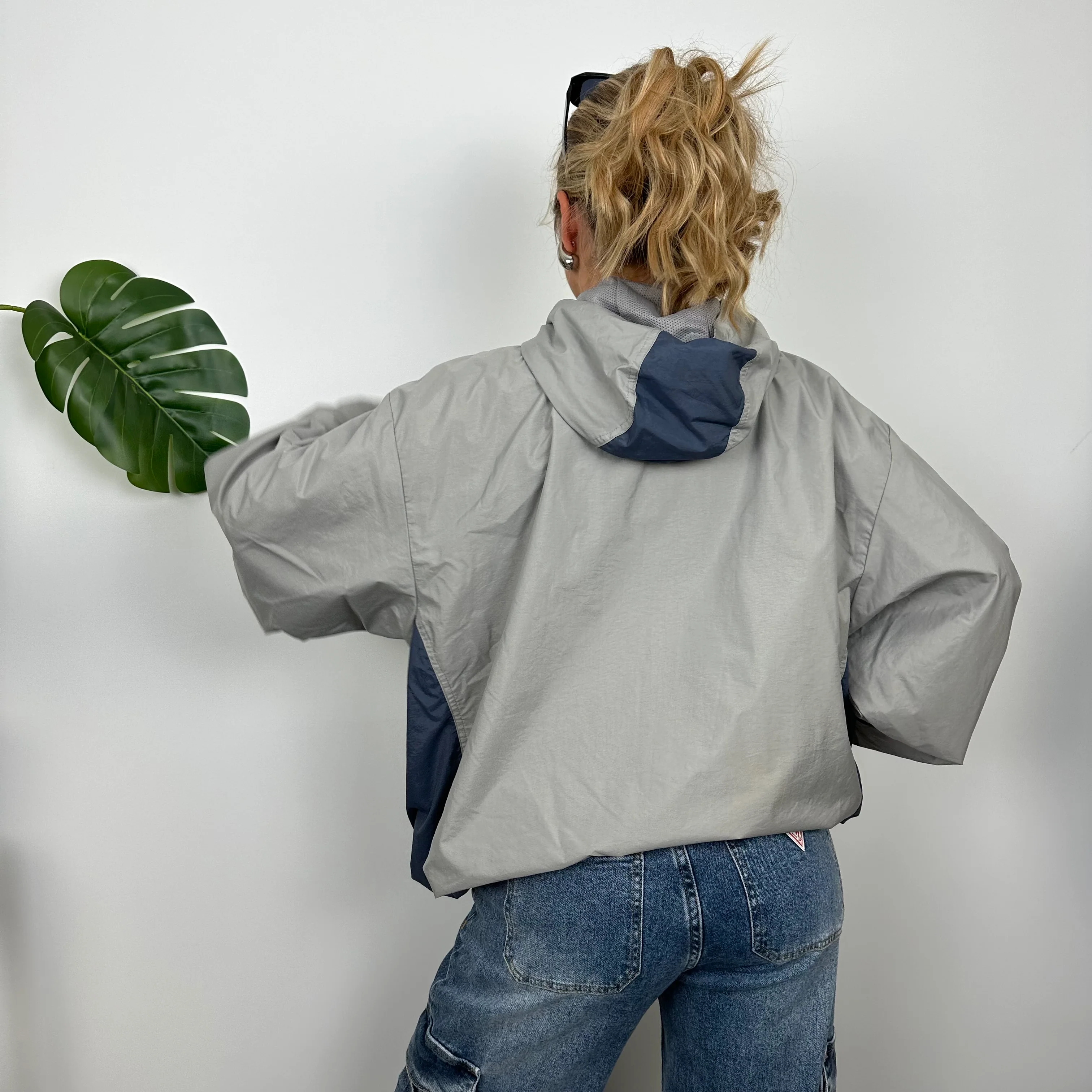 Nike Grey Embroidered Swoosh Quarter Zip Pullover Windbreaker Jacket (L) - Image 4