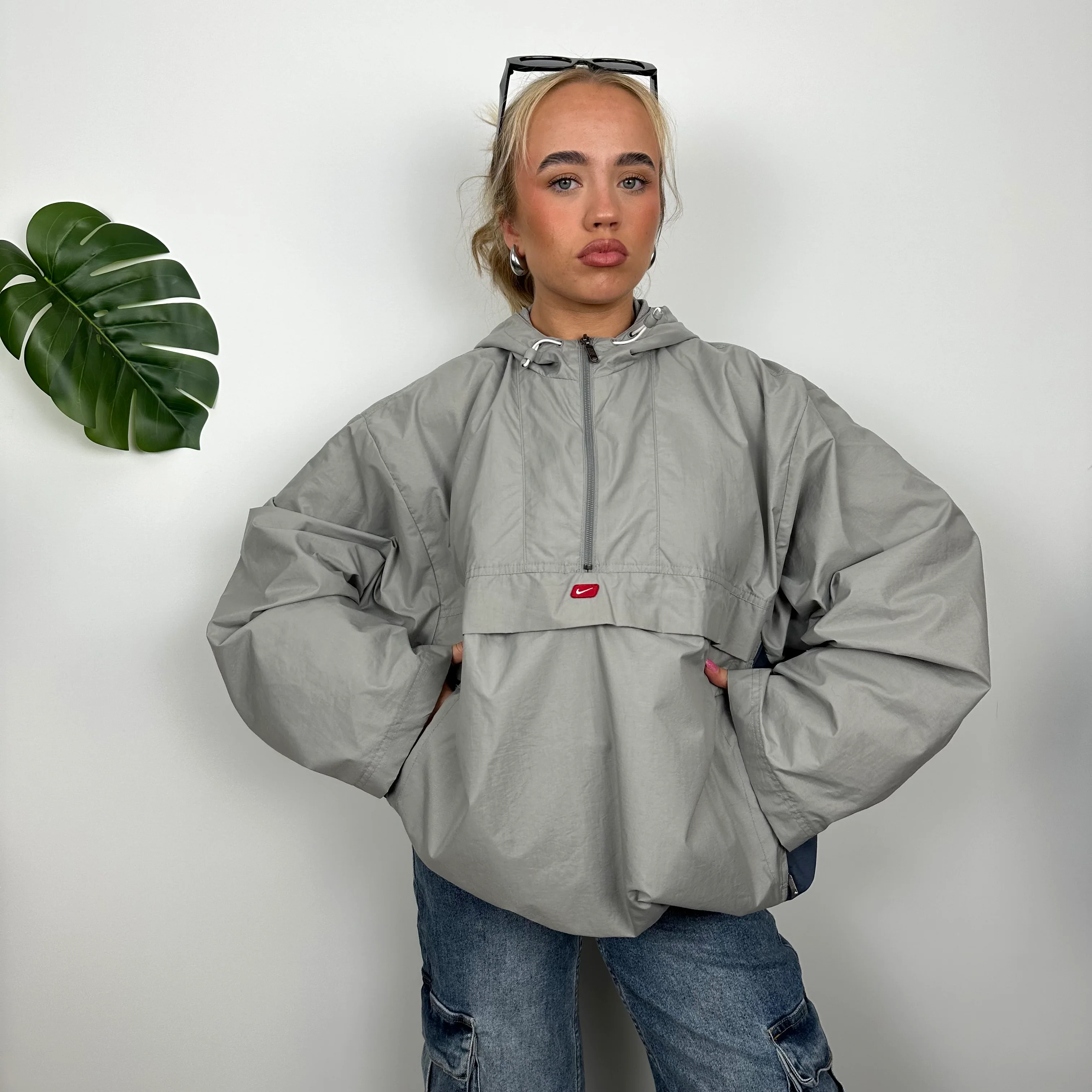 Nike Grey Embroidered Swoosh Quarter Zip Pullover Windbreaker Jacket (L) - Image 7