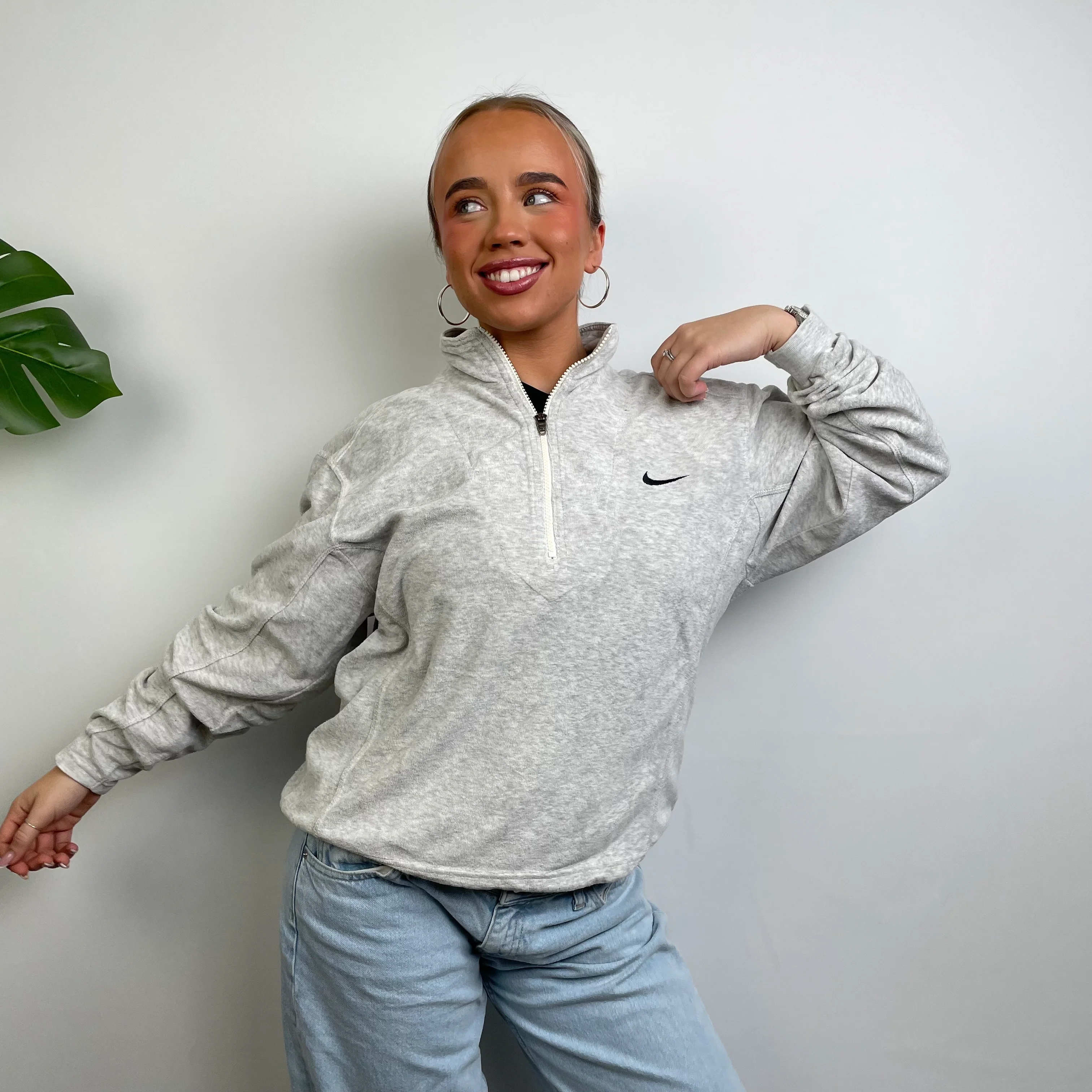 Nike Grey Embroidered Swoosh Quarter Zip Sweatshirt (S) - Image 5