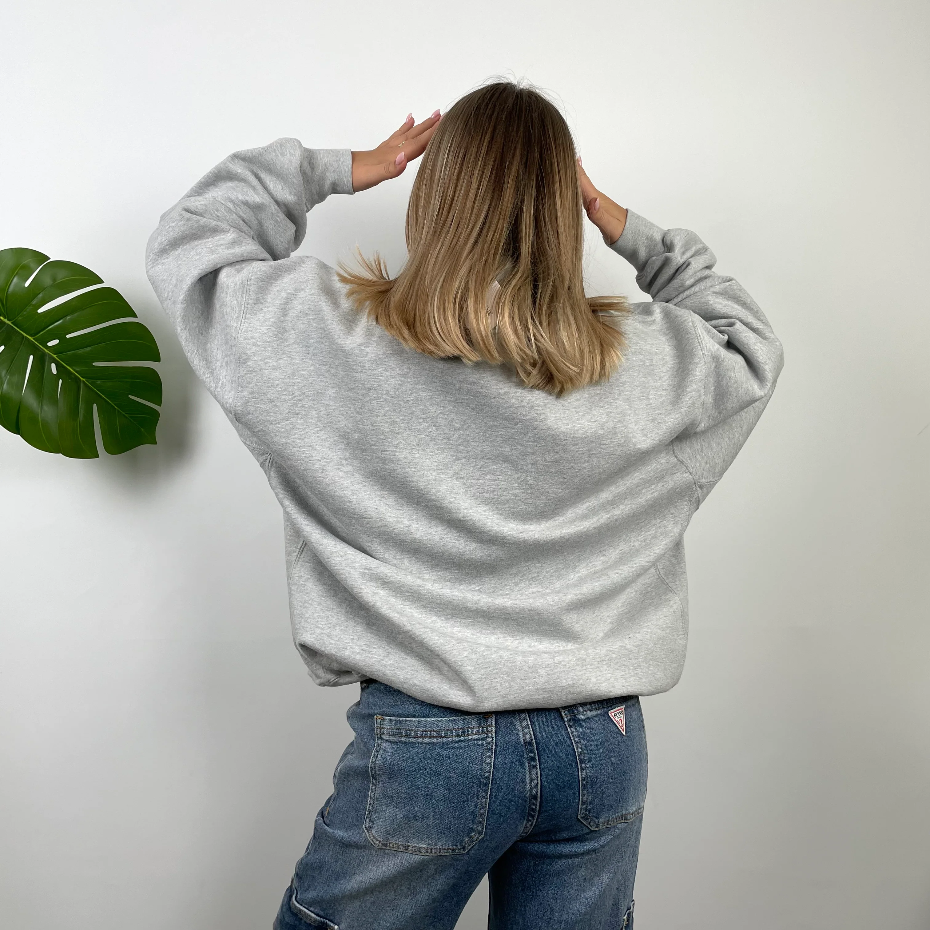Nike Grey Embroidered Swoosh Quarter Zip Sweatshirt (XL) - Image 4