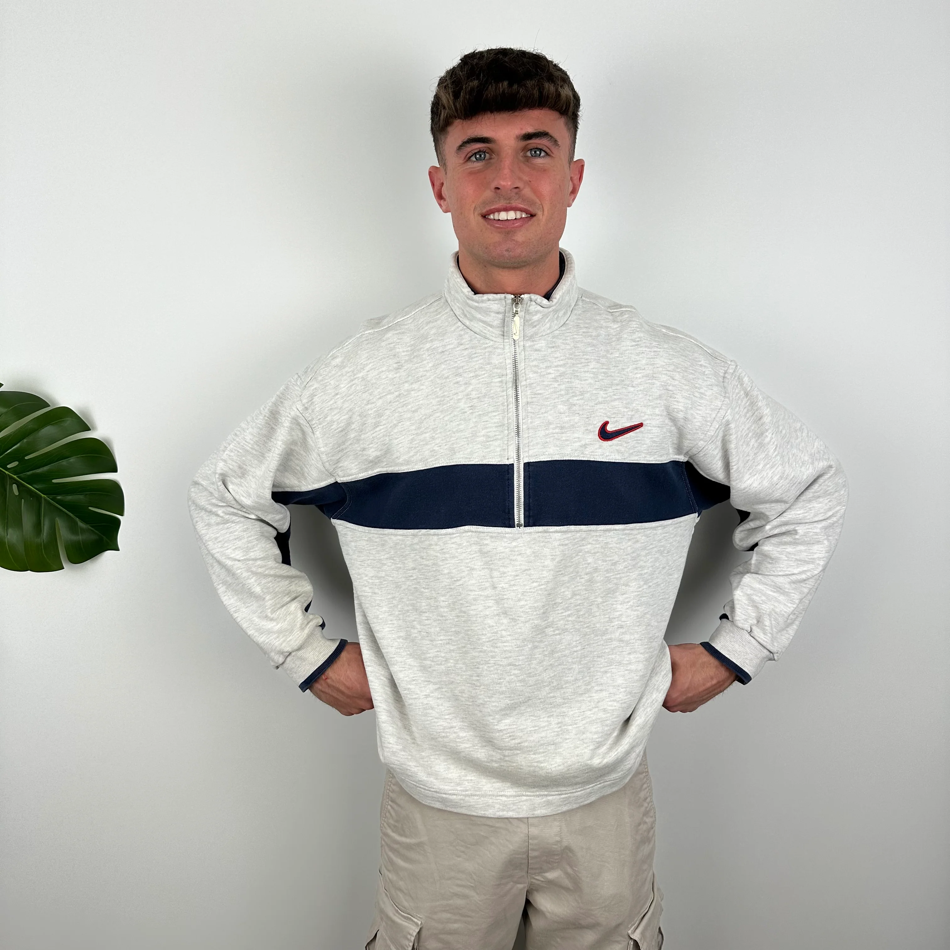 Nike Grey Embroidered Swoosh Quarter Zip Sweatshirt (L) - Image 4