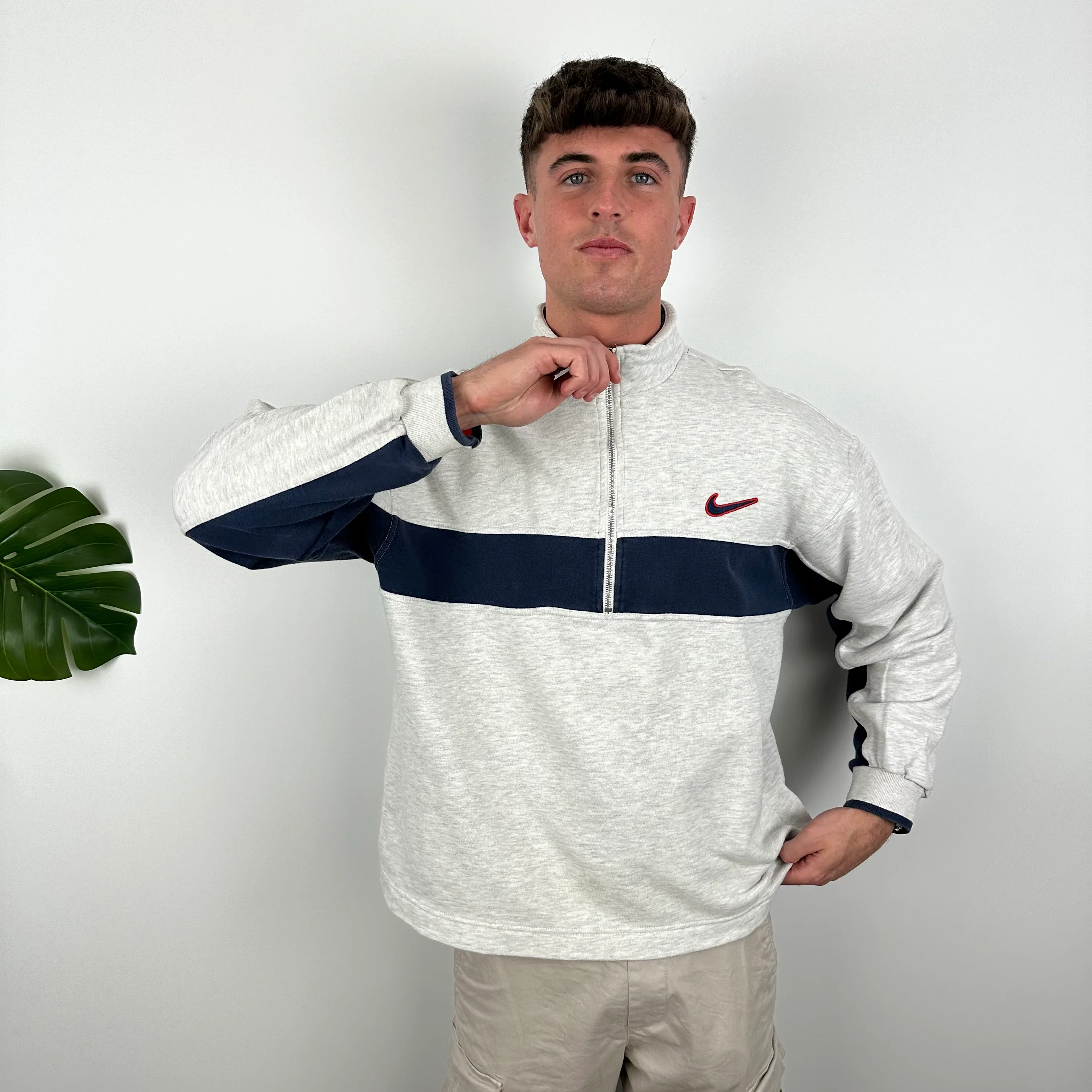 Nike Grey Embroidered Swoosh Quarter Zip Sweatshirt (L) - Image 6