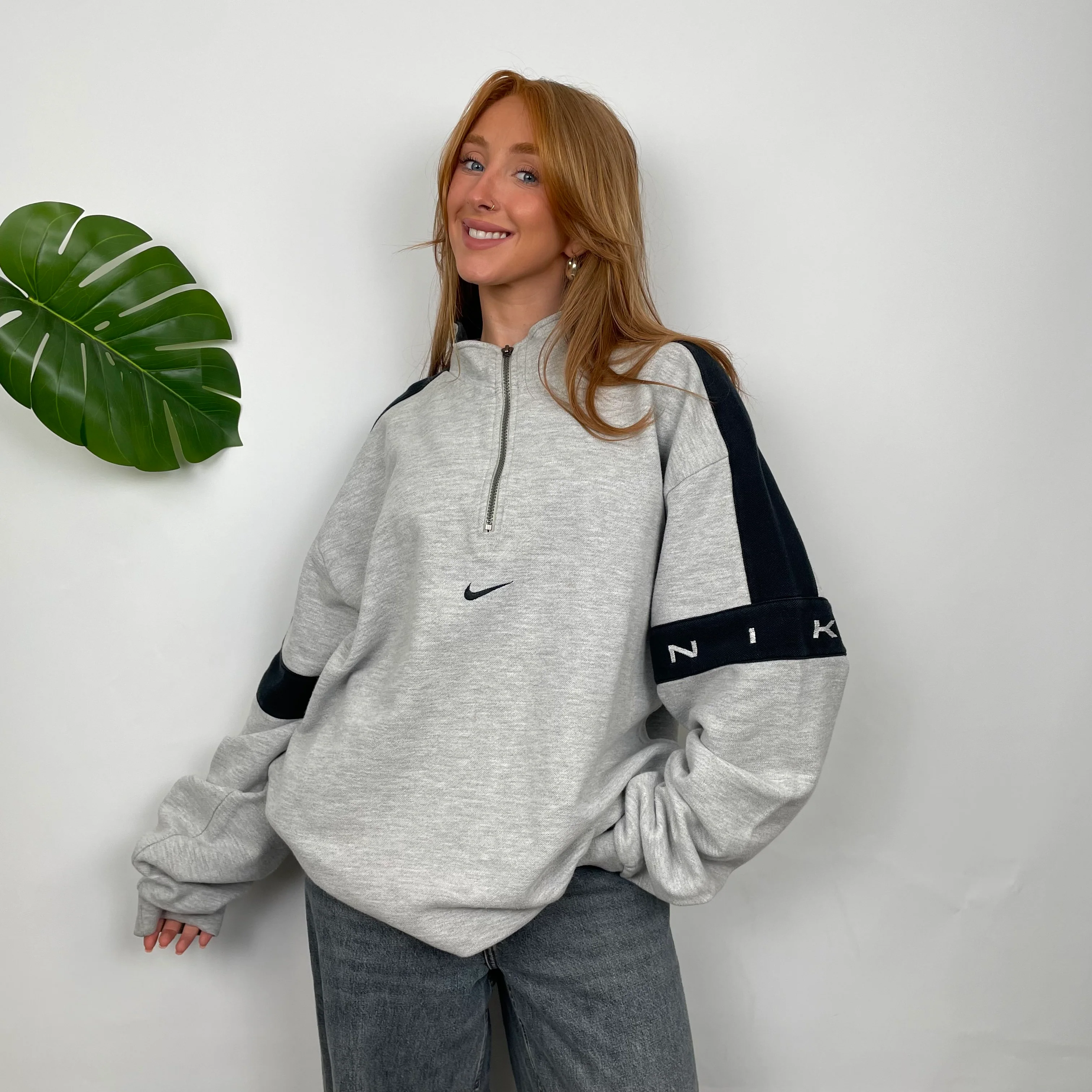 Nike Grey Embroidered Swoosh Quarter Zip Sweatshirt (XXL) - Image 2