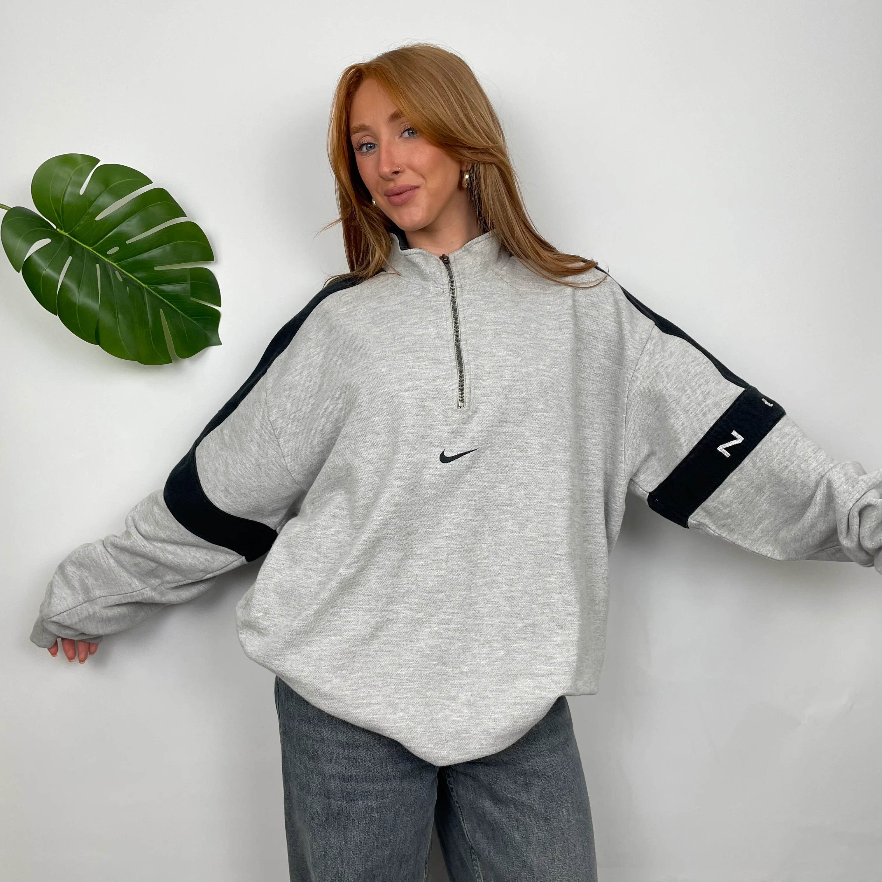 Nike Grey Embroidered Swoosh Quarter Zip Sweatshirt (XXL) - Image 4