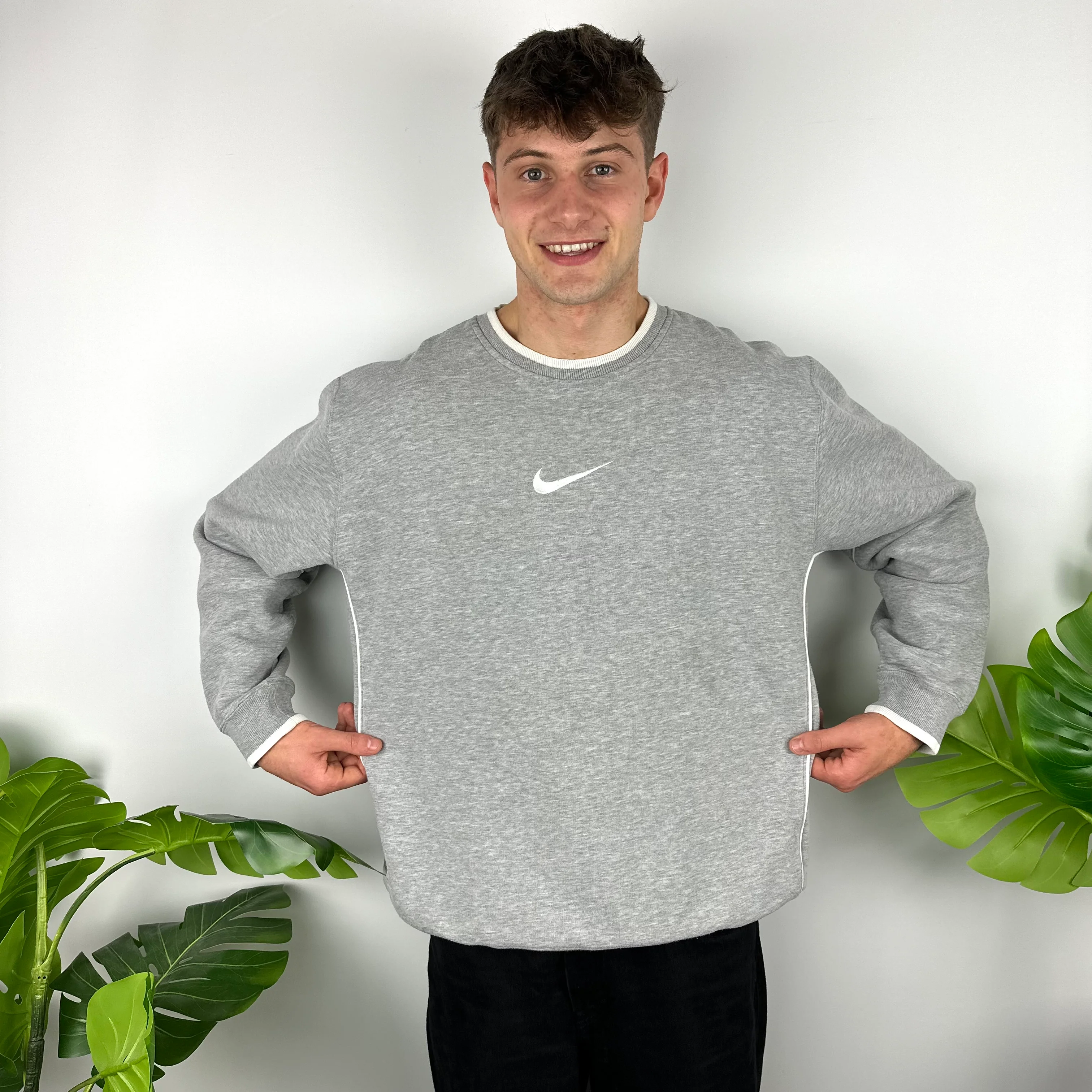 Nike Grey Embroidered Swoosh Sweatshirt (XL)
