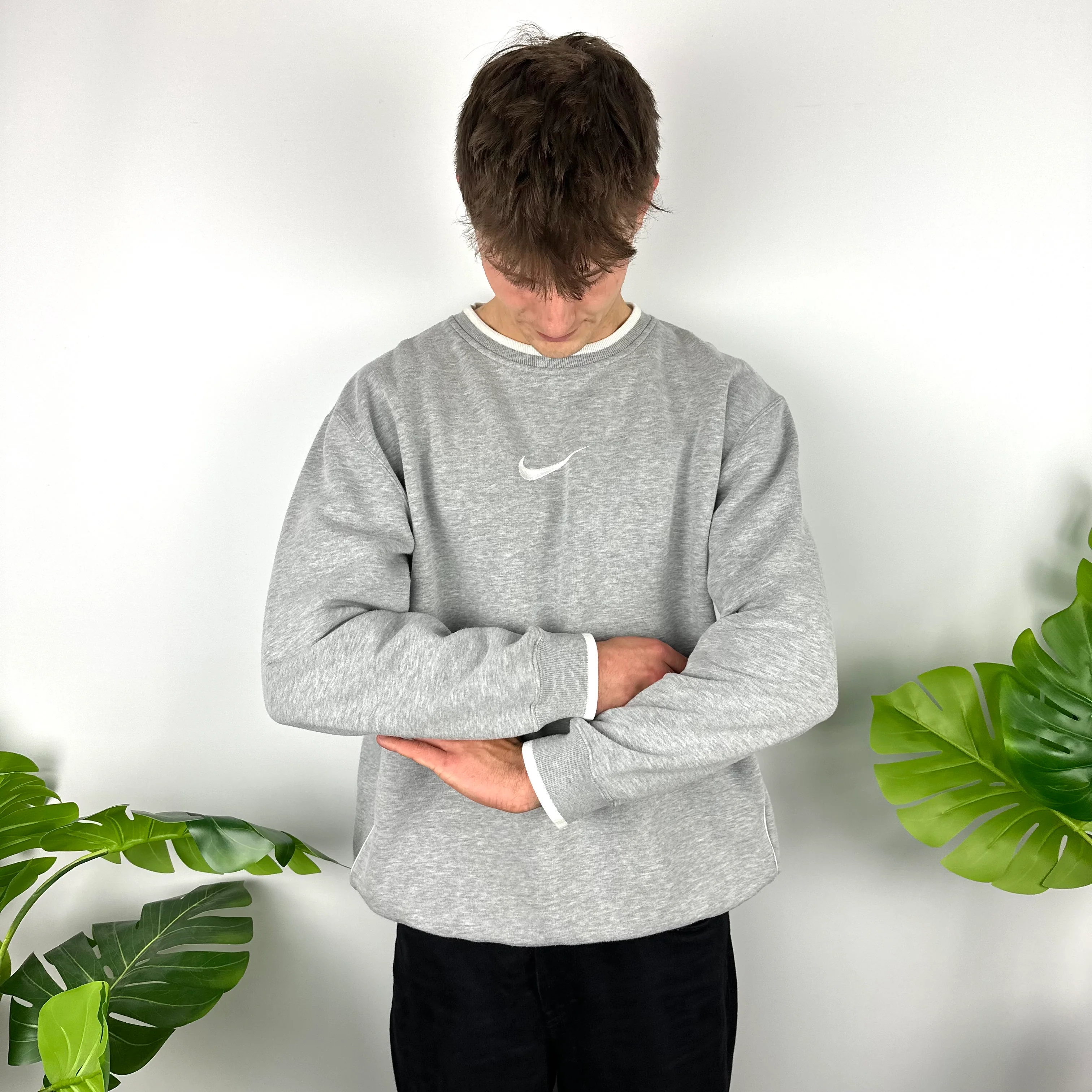 Nike Grey Embroidered Swoosh Sweatshirt (XL) - Image 2