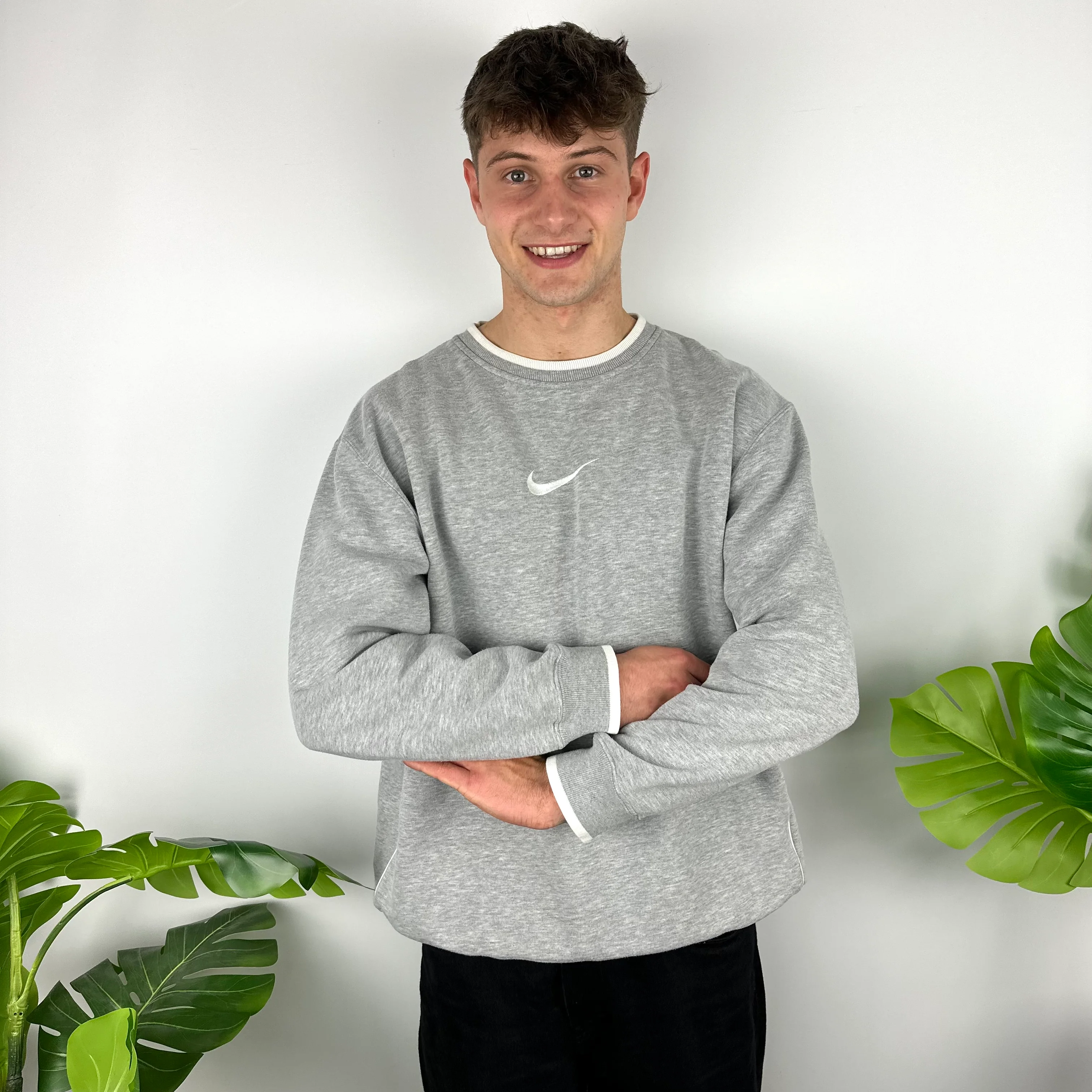 Nike Grey Embroidered Swoosh Sweatshirt (XL) - Image 5