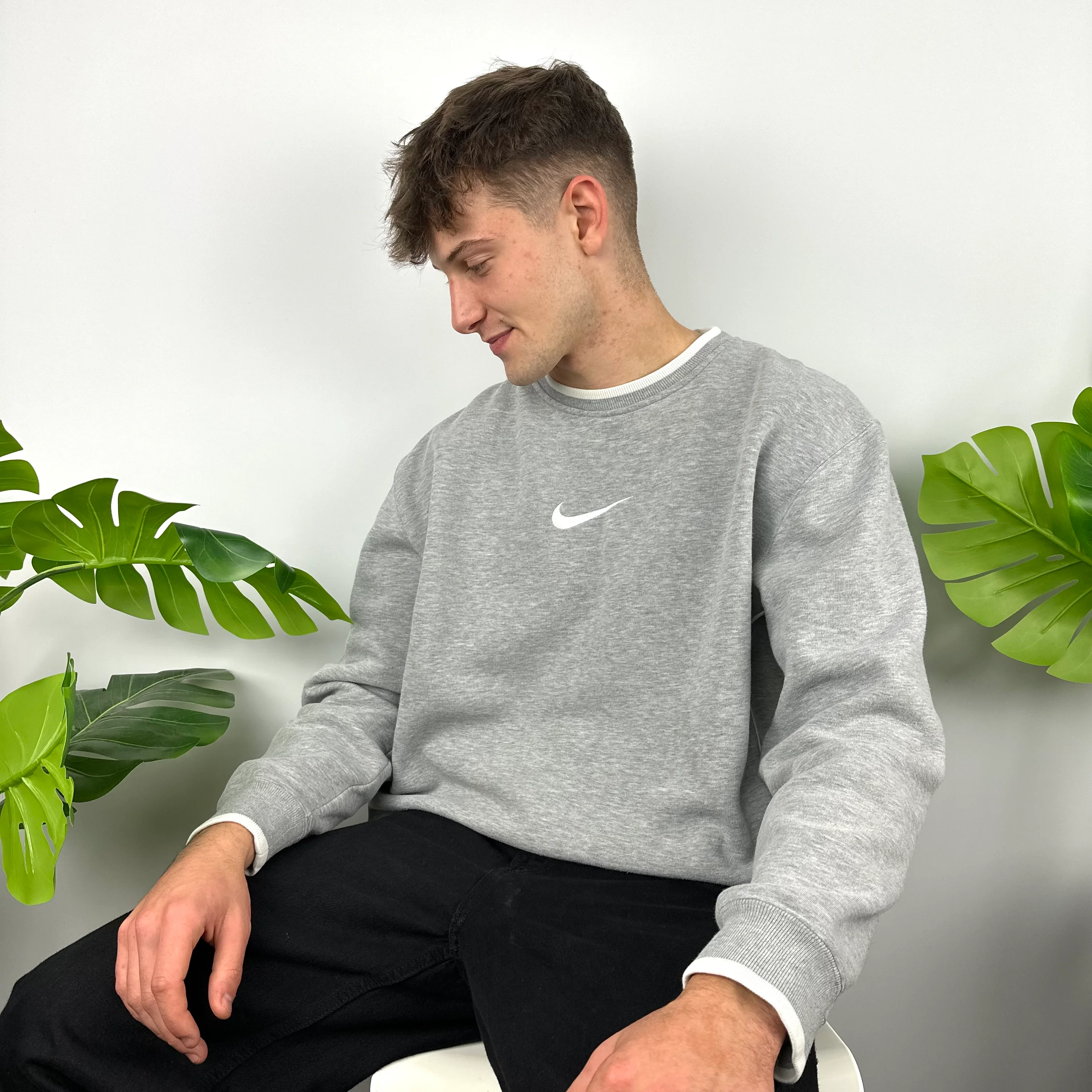 Nike Grey Embroidered Swoosh Sweatshirt (XL) - Image 6