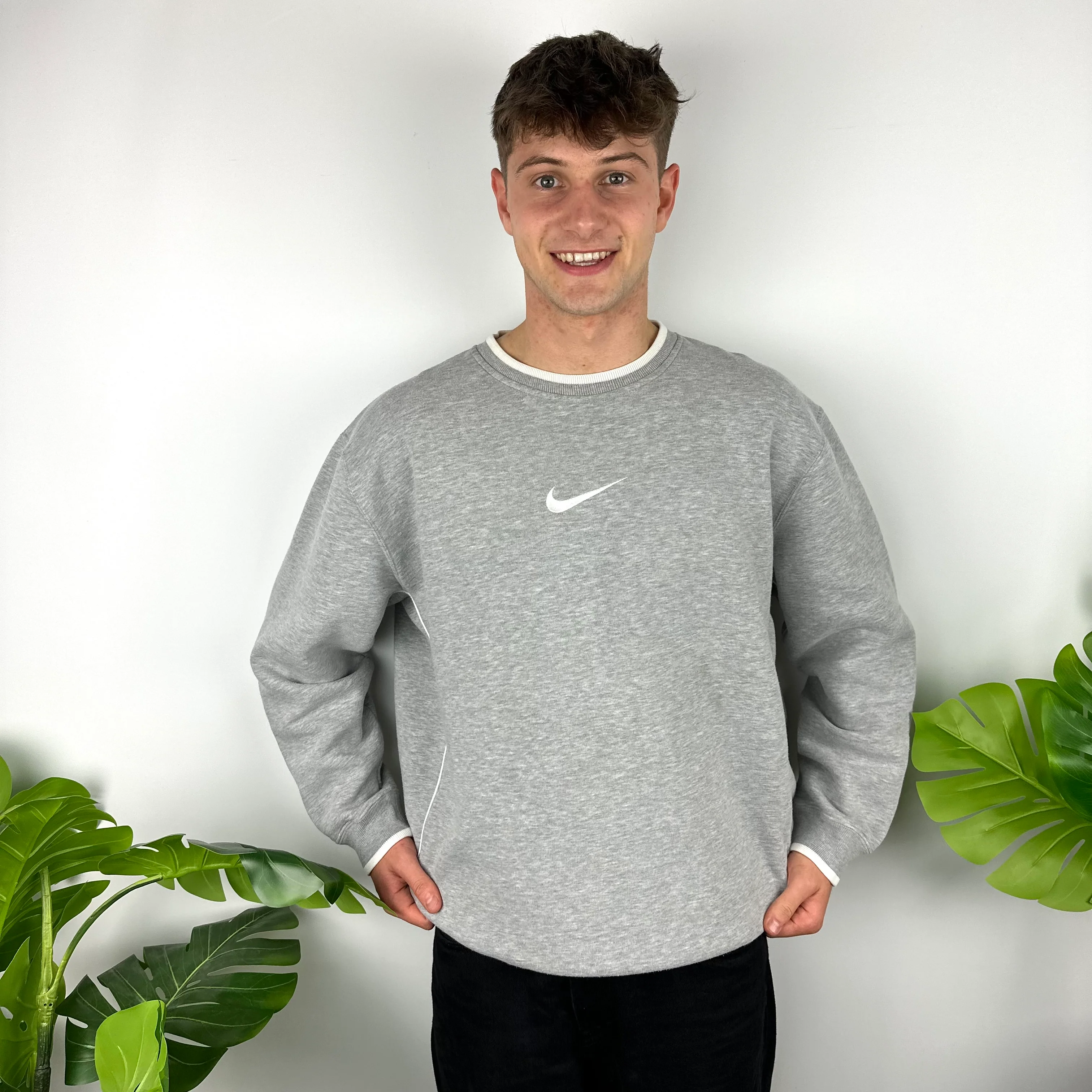 Nike Grey Embroidered Swoosh Sweatshirt (XL) - Image 7