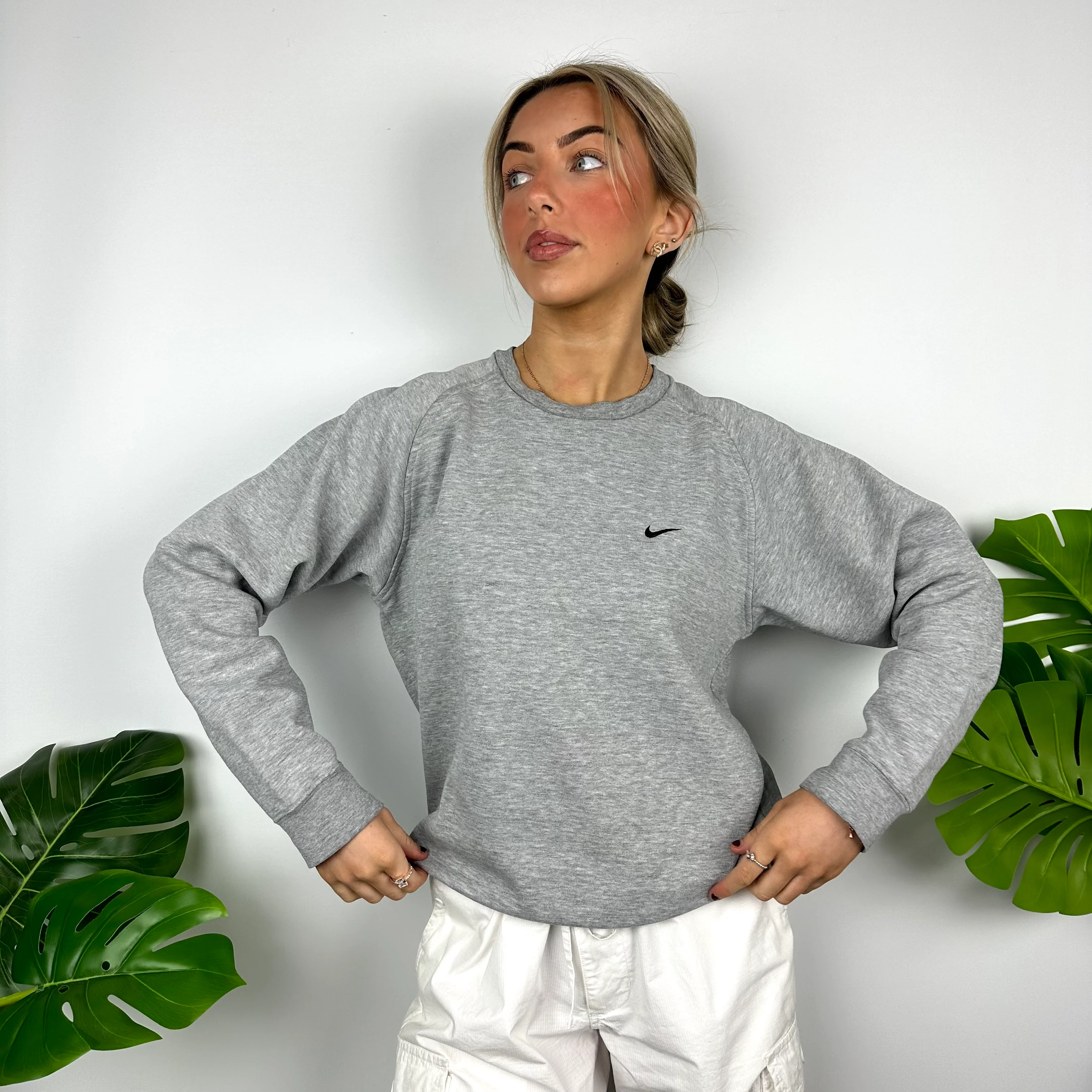 Nike Grey Embroidered Swoosh Sweatshirt (S) - Image 6