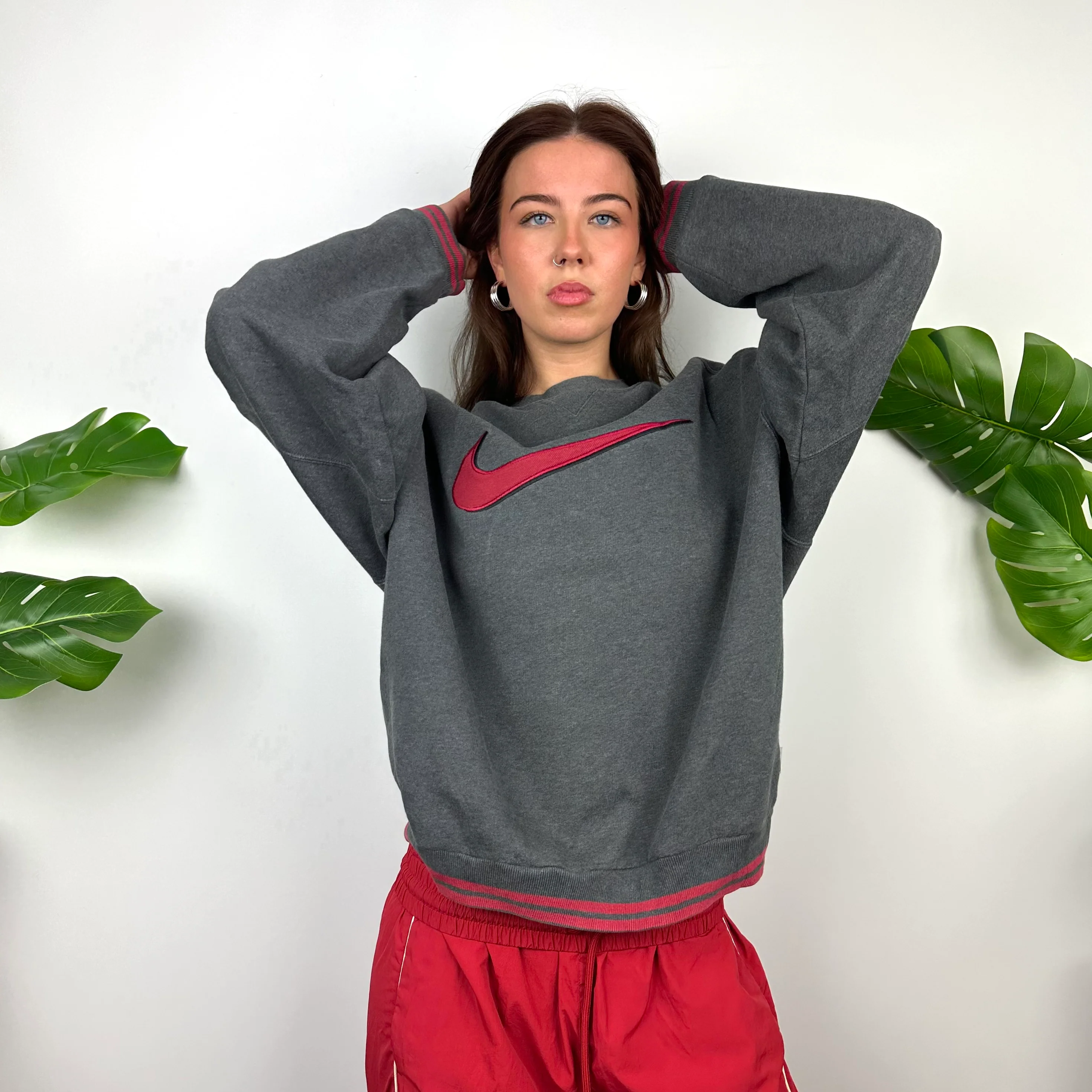 Nike Grey Embroidered Swoosh Sweatshirt (M) - Image 2