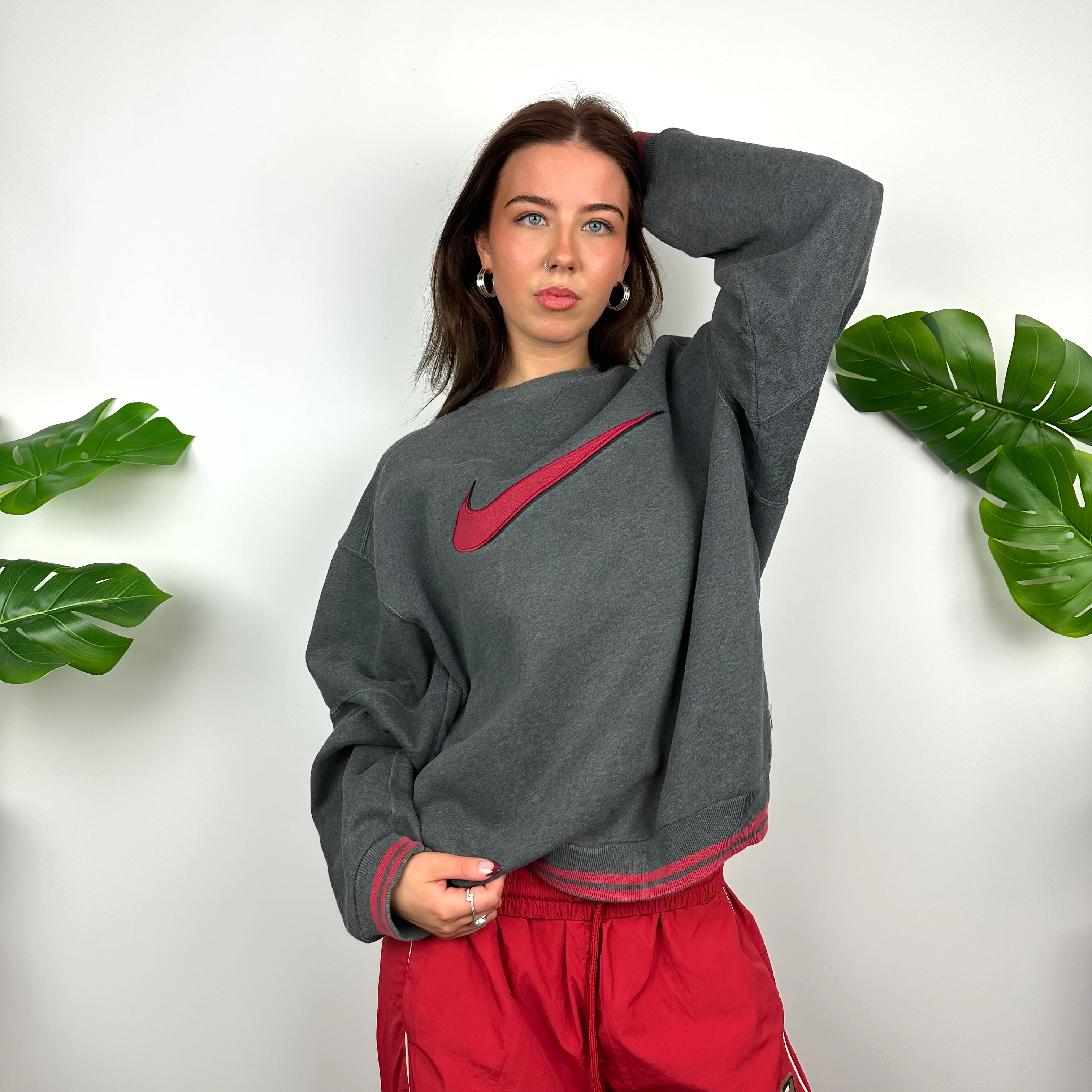 Nike Grey Embroidered Swoosh Sweatshirt (M) - Image 7