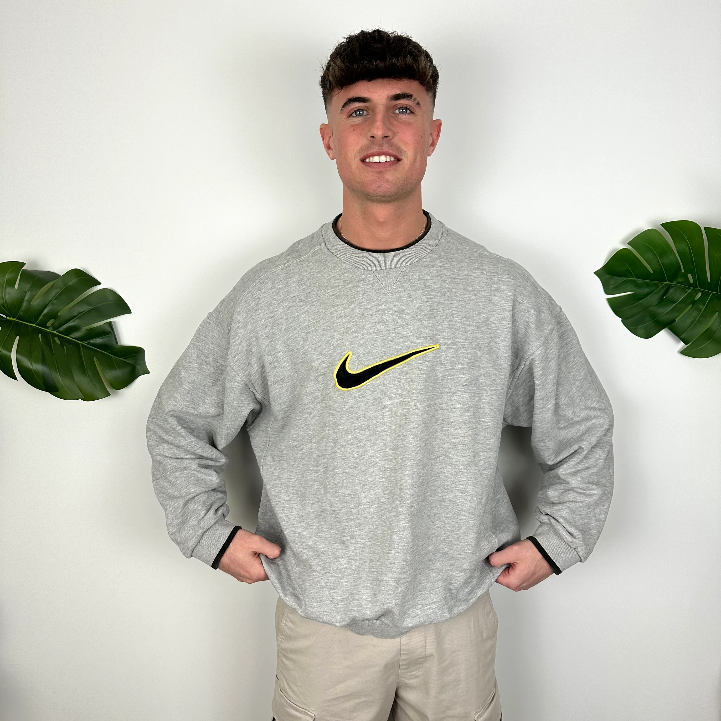 Nike Grey Embroidered Swoosh Sweatshirt (XL)