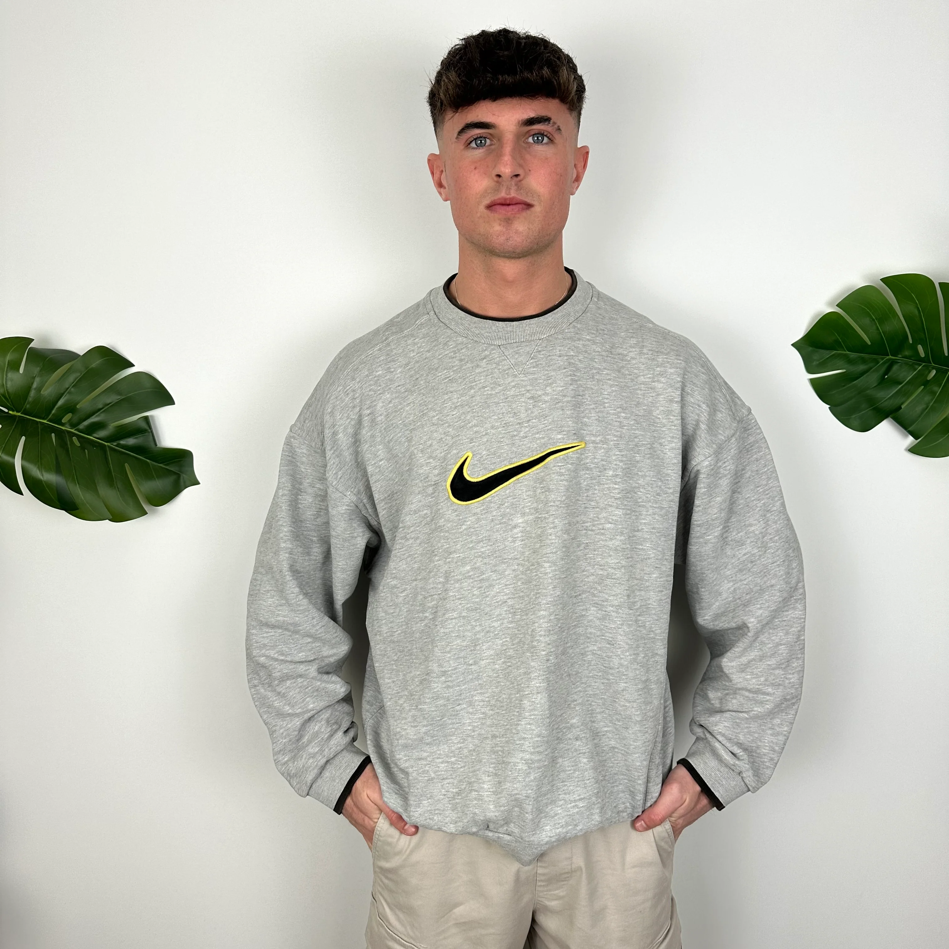 Nike Grey Embroidered Swoosh Sweatshirt (XL) - Image 3