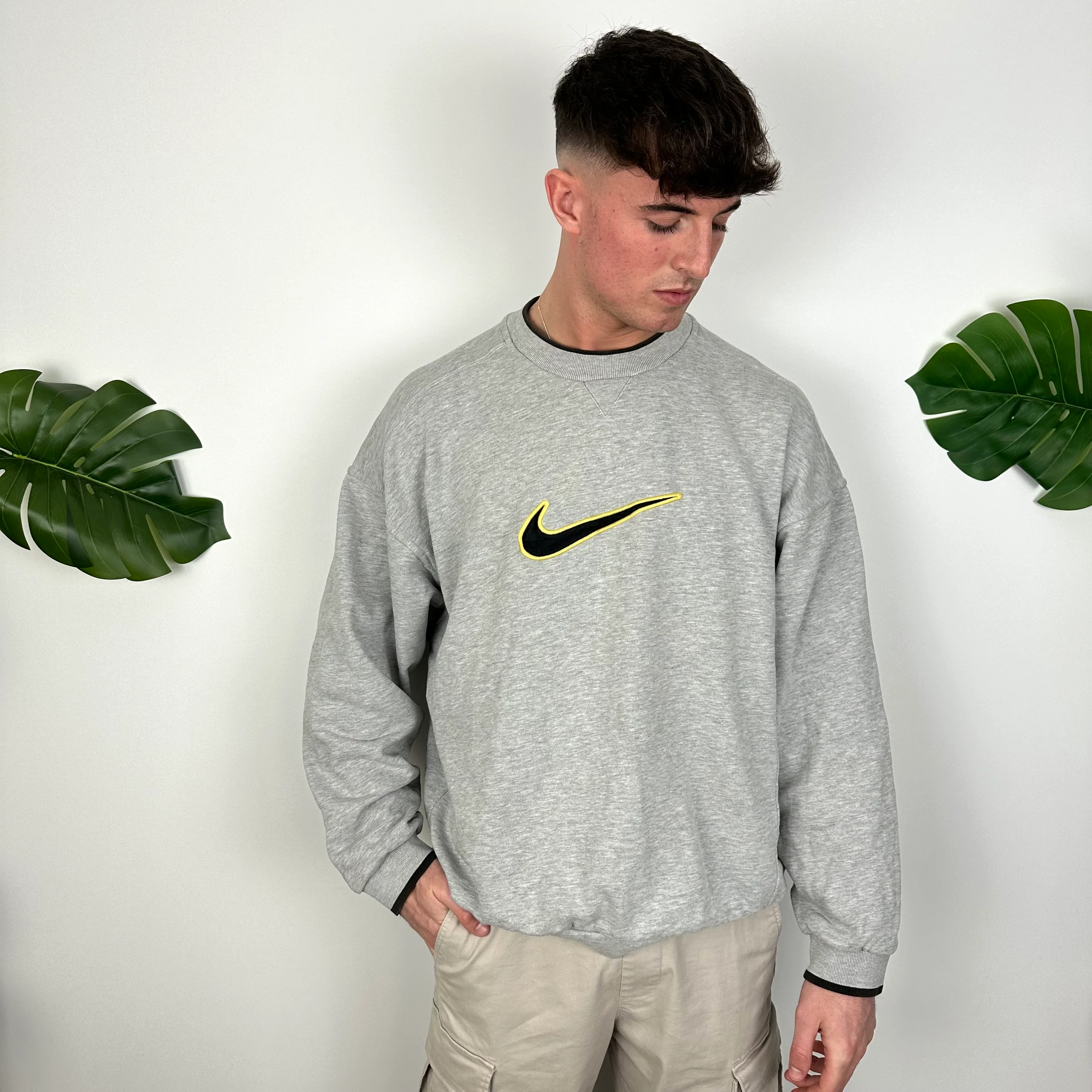 Nike Grey Embroidered Swoosh Sweatshirt (XL) - Image 4