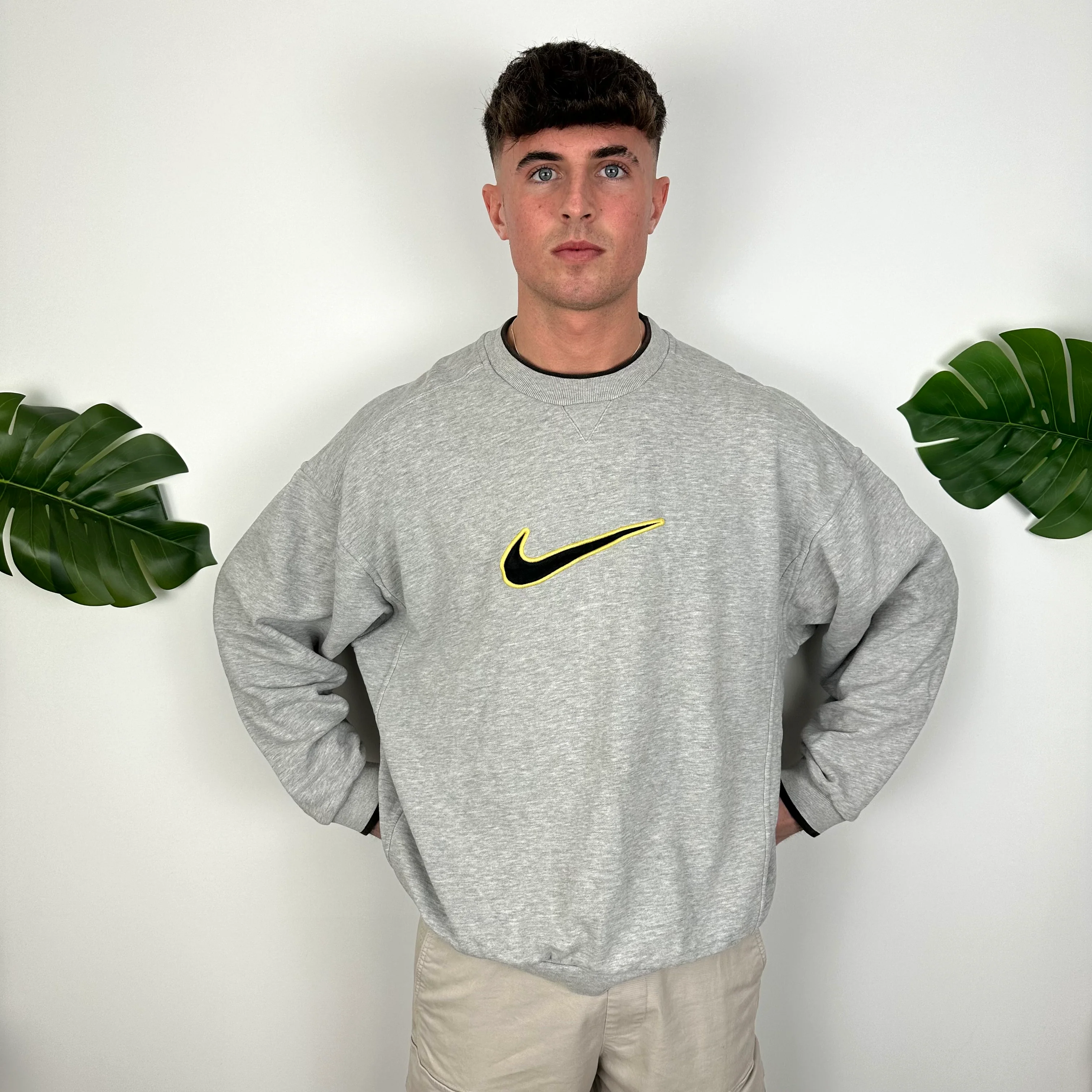 Nike Grey Embroidered Swoosh Sweatshirt (XL) - Image 6