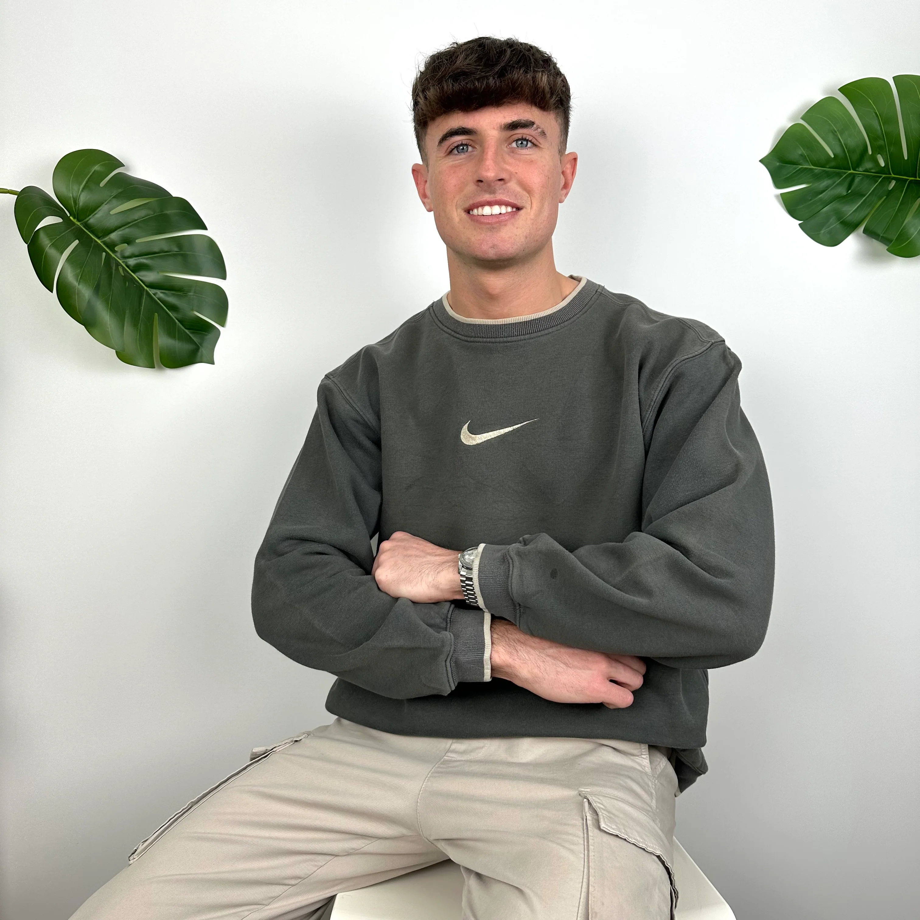 Nike Grey Embroidered Swoosh Sweatshirt (L)