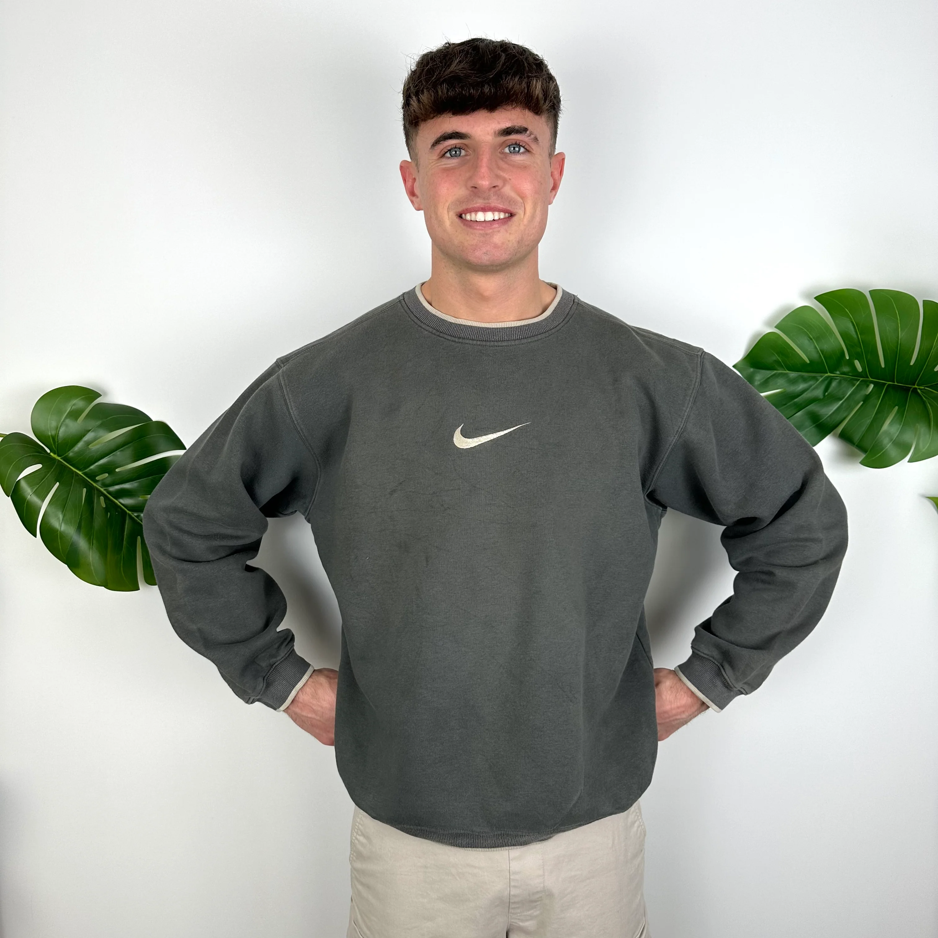 Nike Grey Embroidered Swoosh Sweatshirt (L) - Image 6