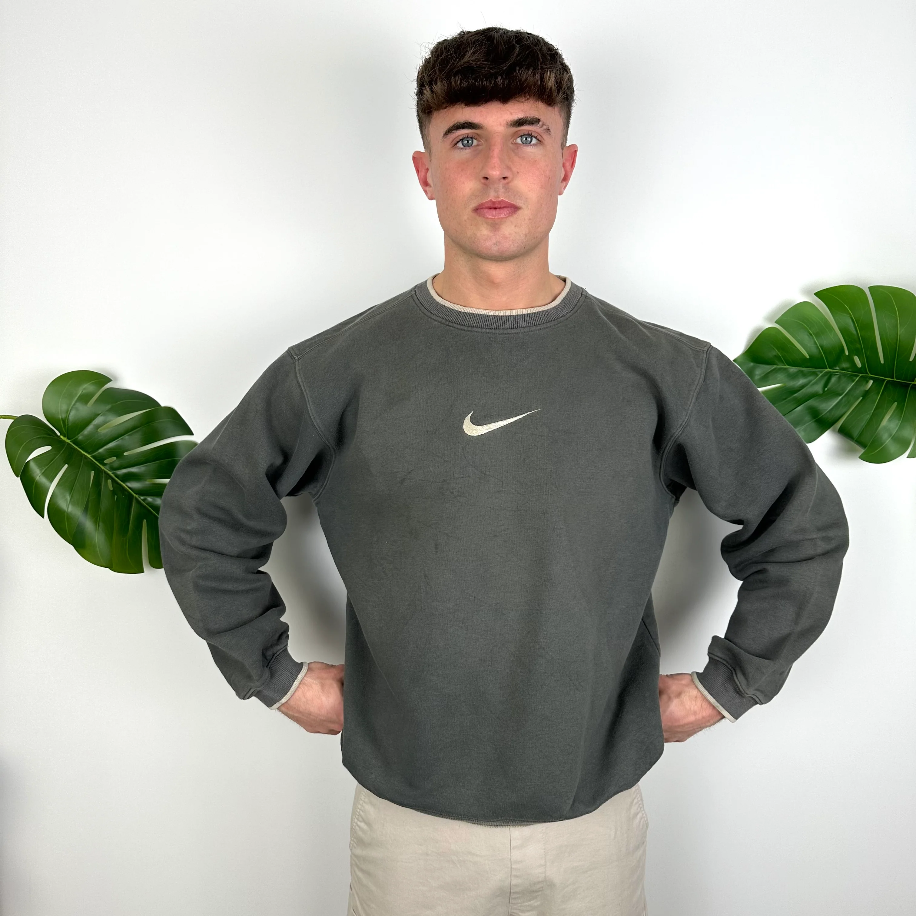 Nike Grey Embroidered Swoosh Sweatshirt (L) - Image 7