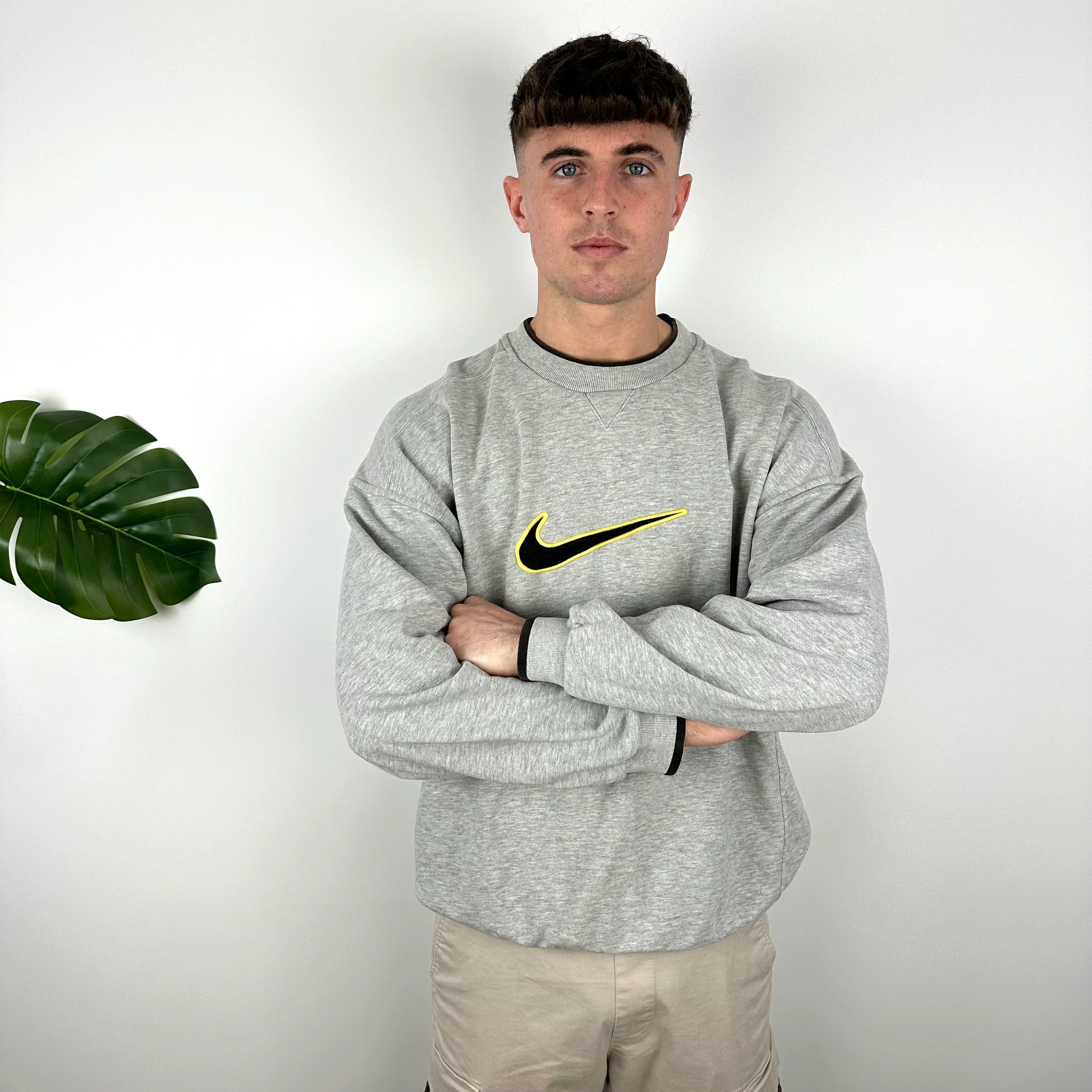 Nike Grey Embroidered Swoosh Sweatshirt (XL) - Image 3