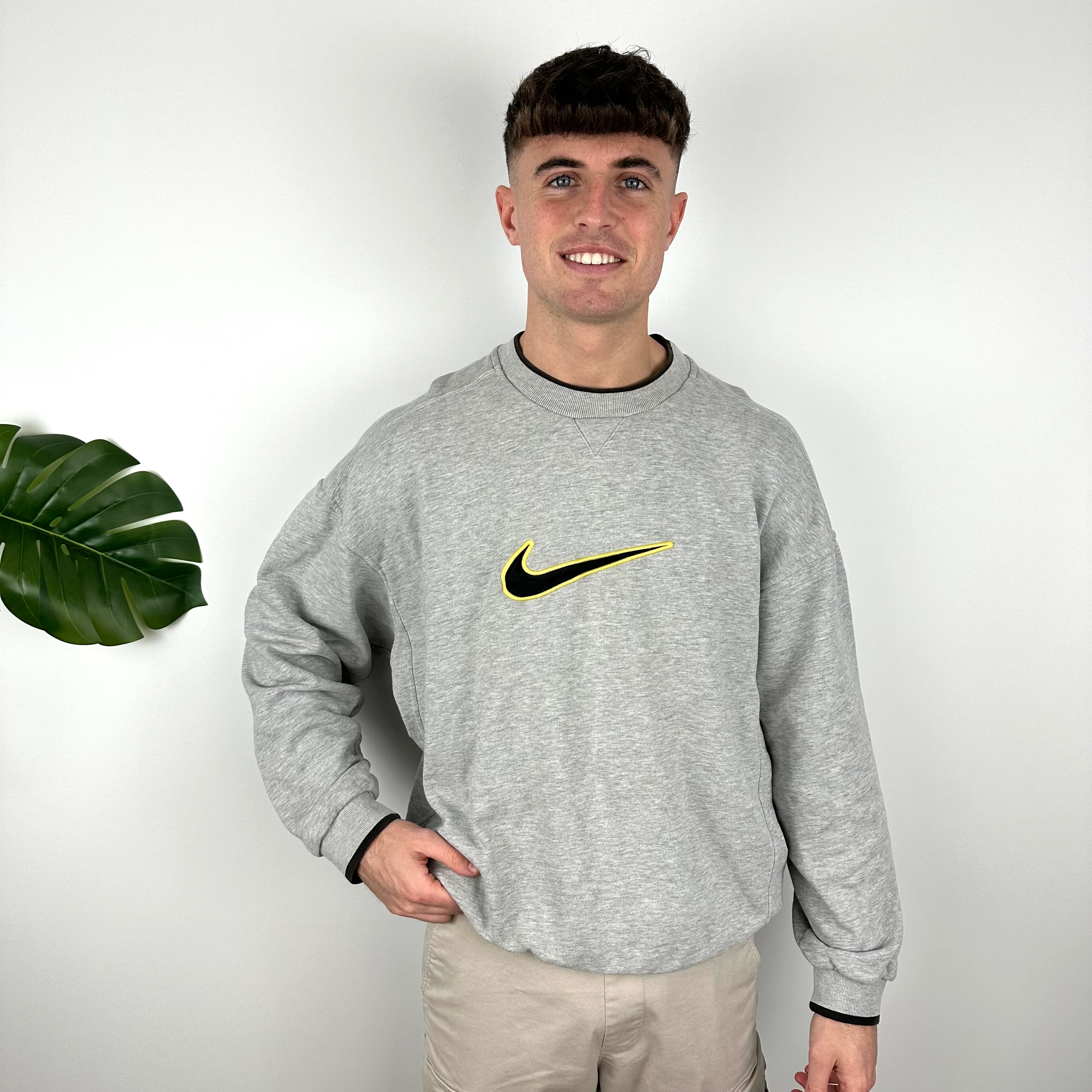 Nike Grey Embroidered Swoosh Sweatshirt (XL) - Image 5