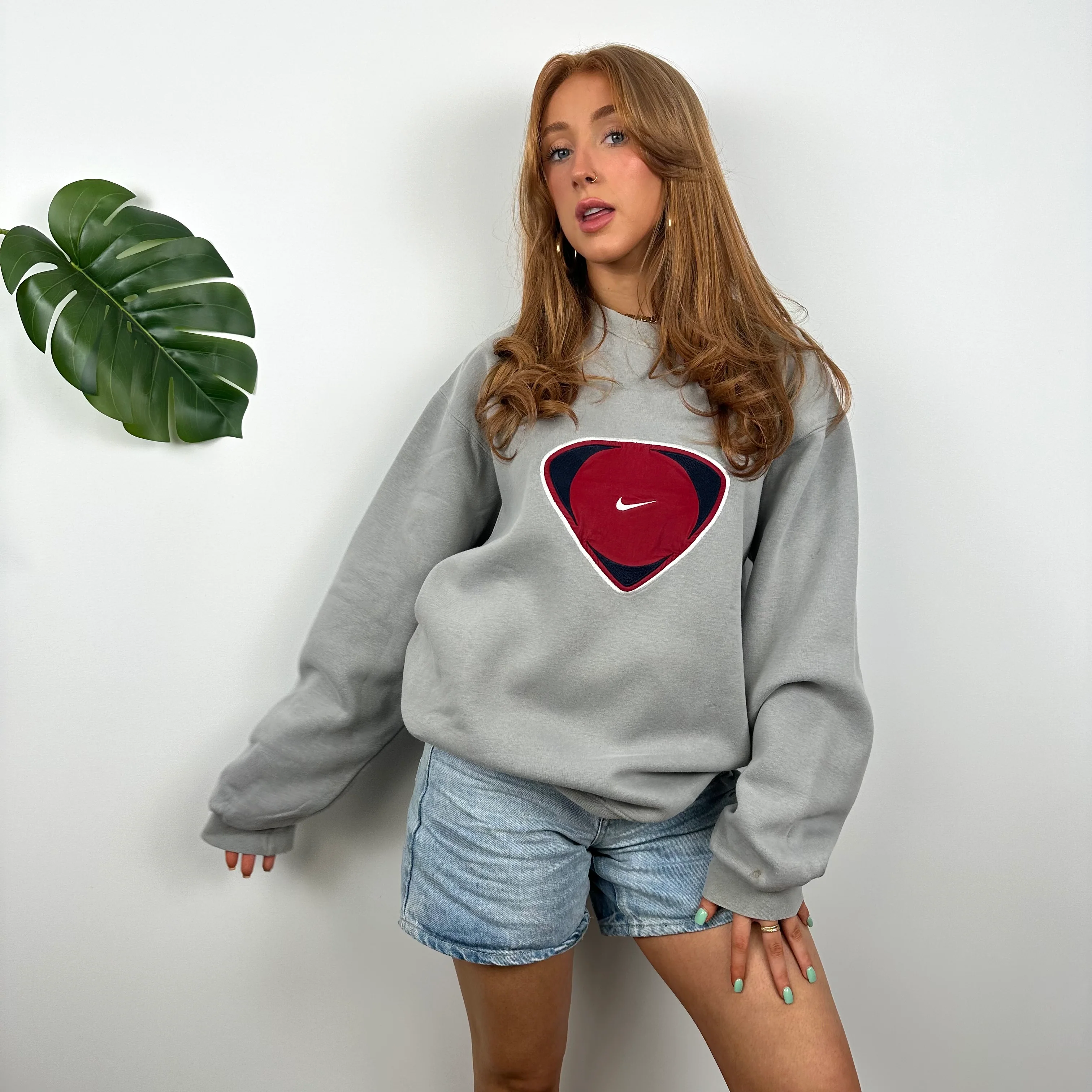Nike Grey Embroidered Swoosh Sweatshirt (L) - Image 2