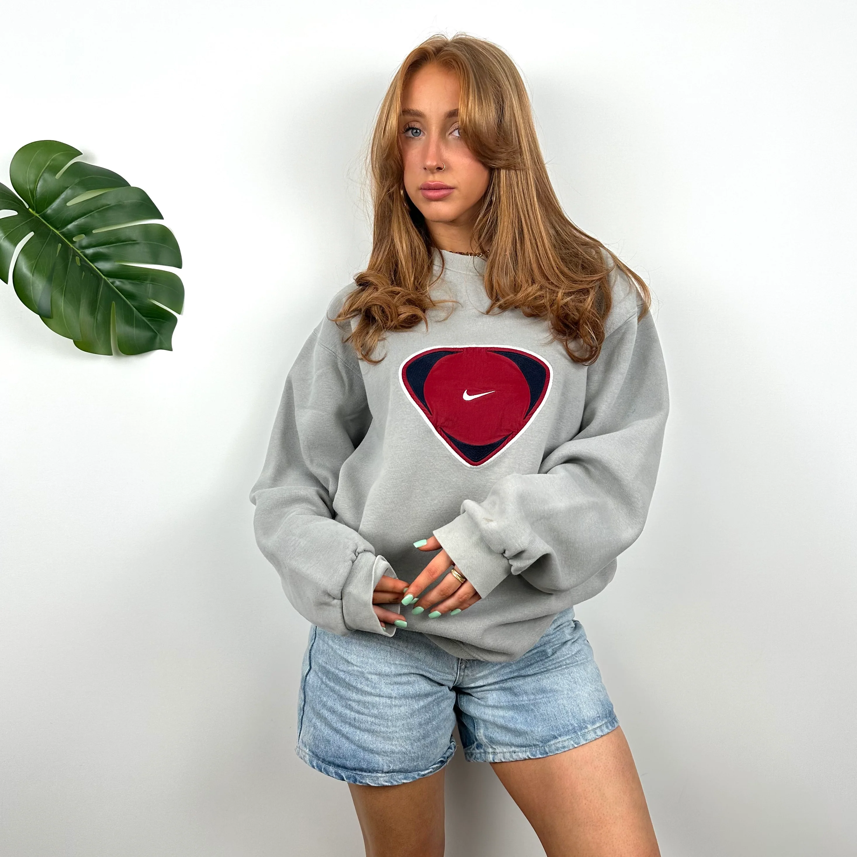 Nike Grey Embroidered Swoosh Sweatshirt (L) - Image 4