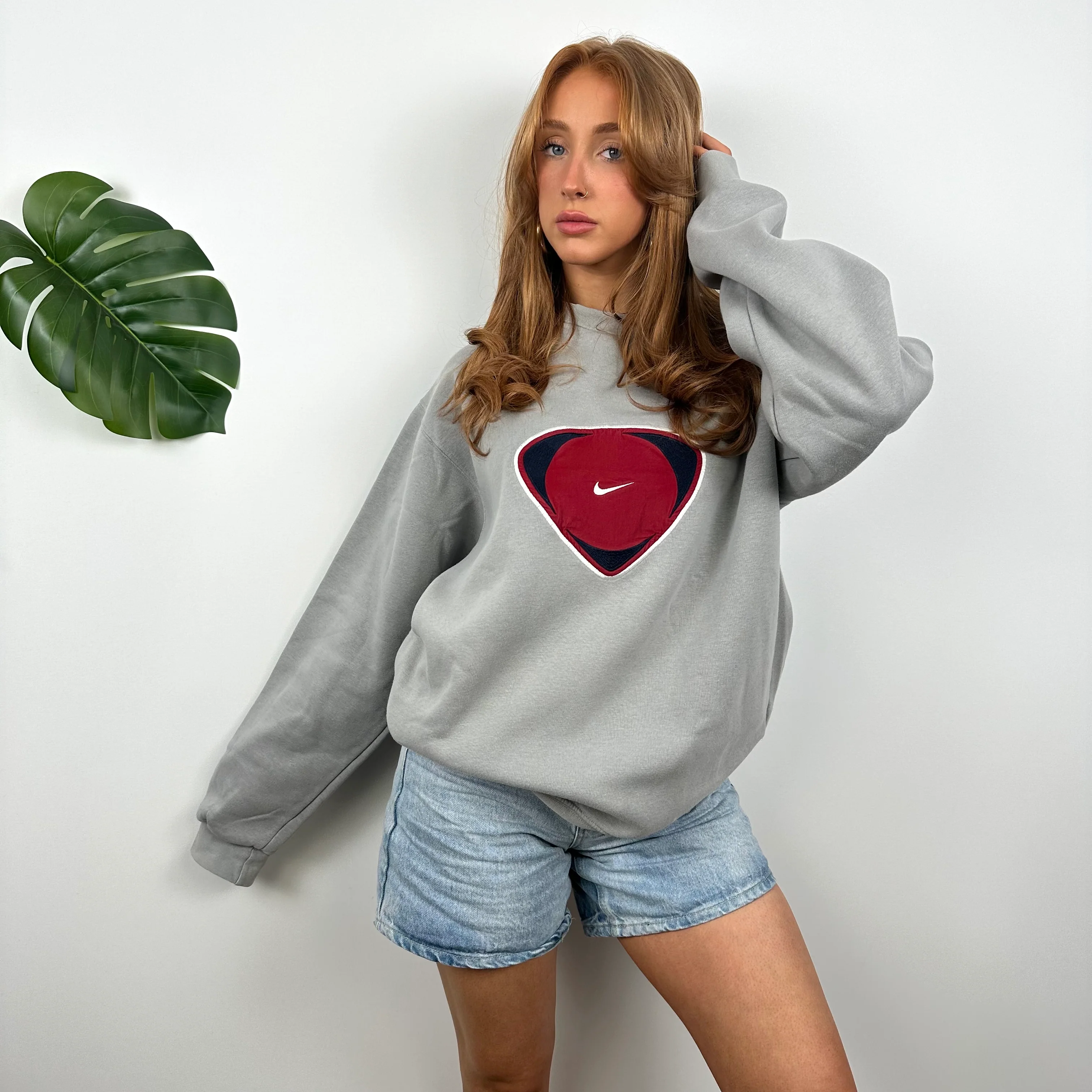 Nike Grey Embroidered Swoosh Sweatshirt (L) - Image 5