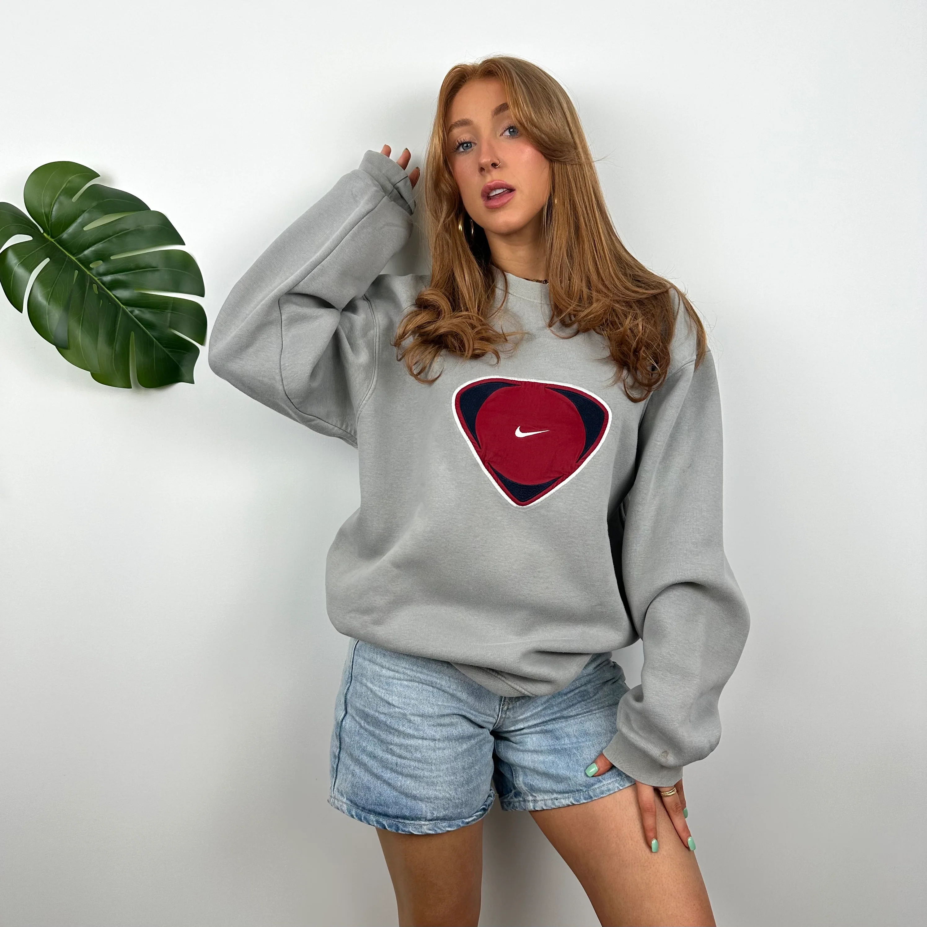 Nike Grey Embroidered Swoosh Sweatshirt (L) - Image 6