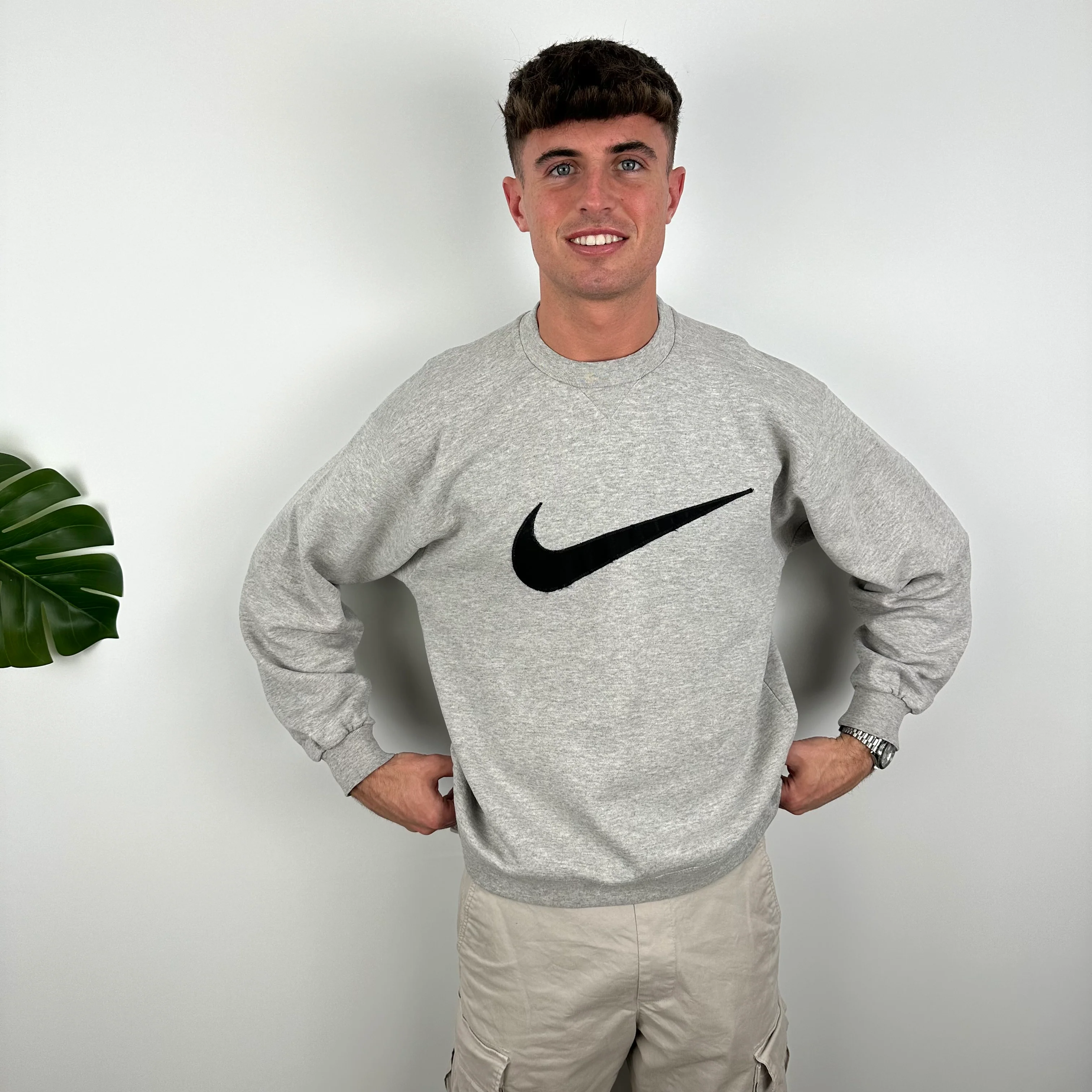 Nike Grey Embroidered Swoosh Sweatshirt (M) - Image 2