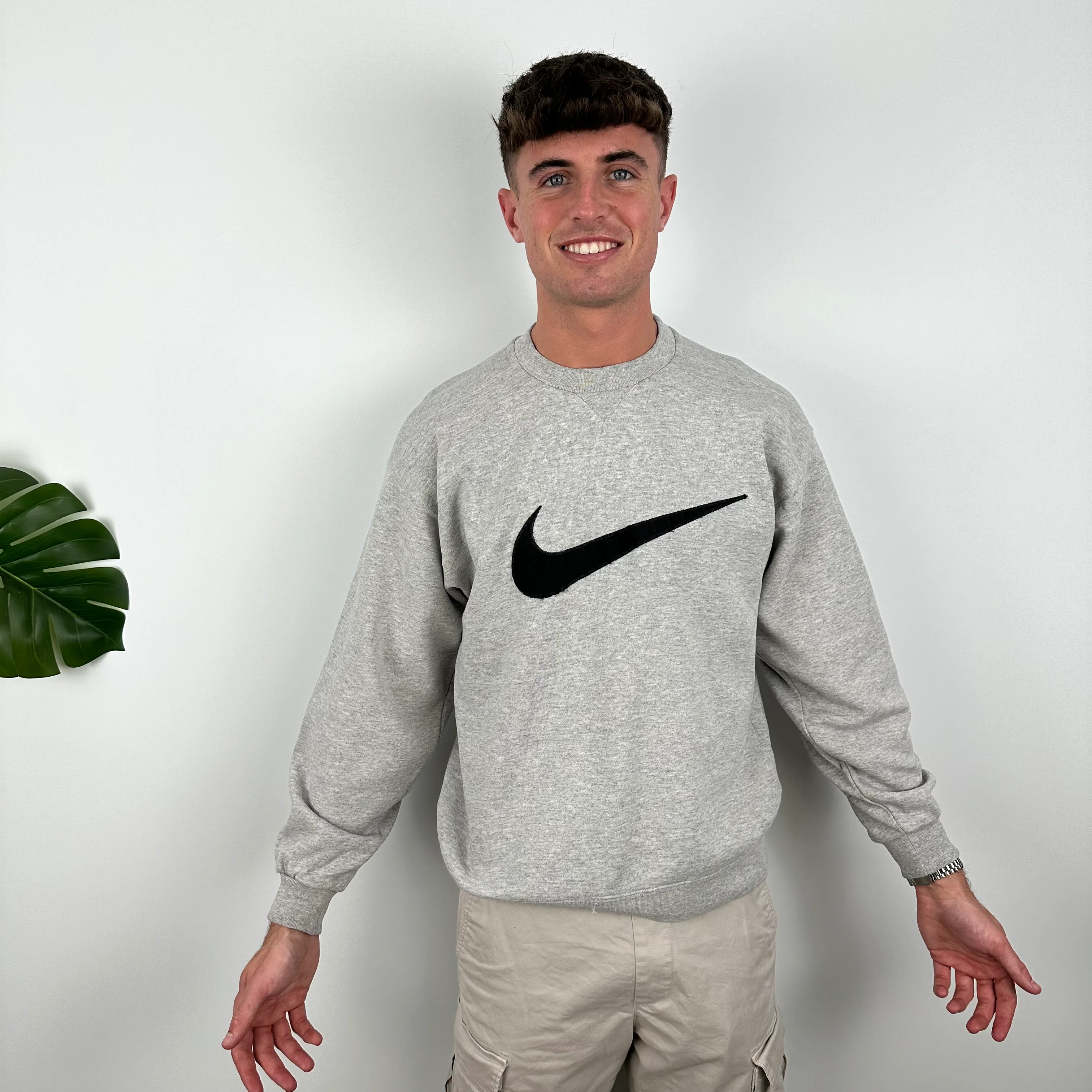 Nike Grey Embroidered Swoosh Sweatshirt (M) - Image 3