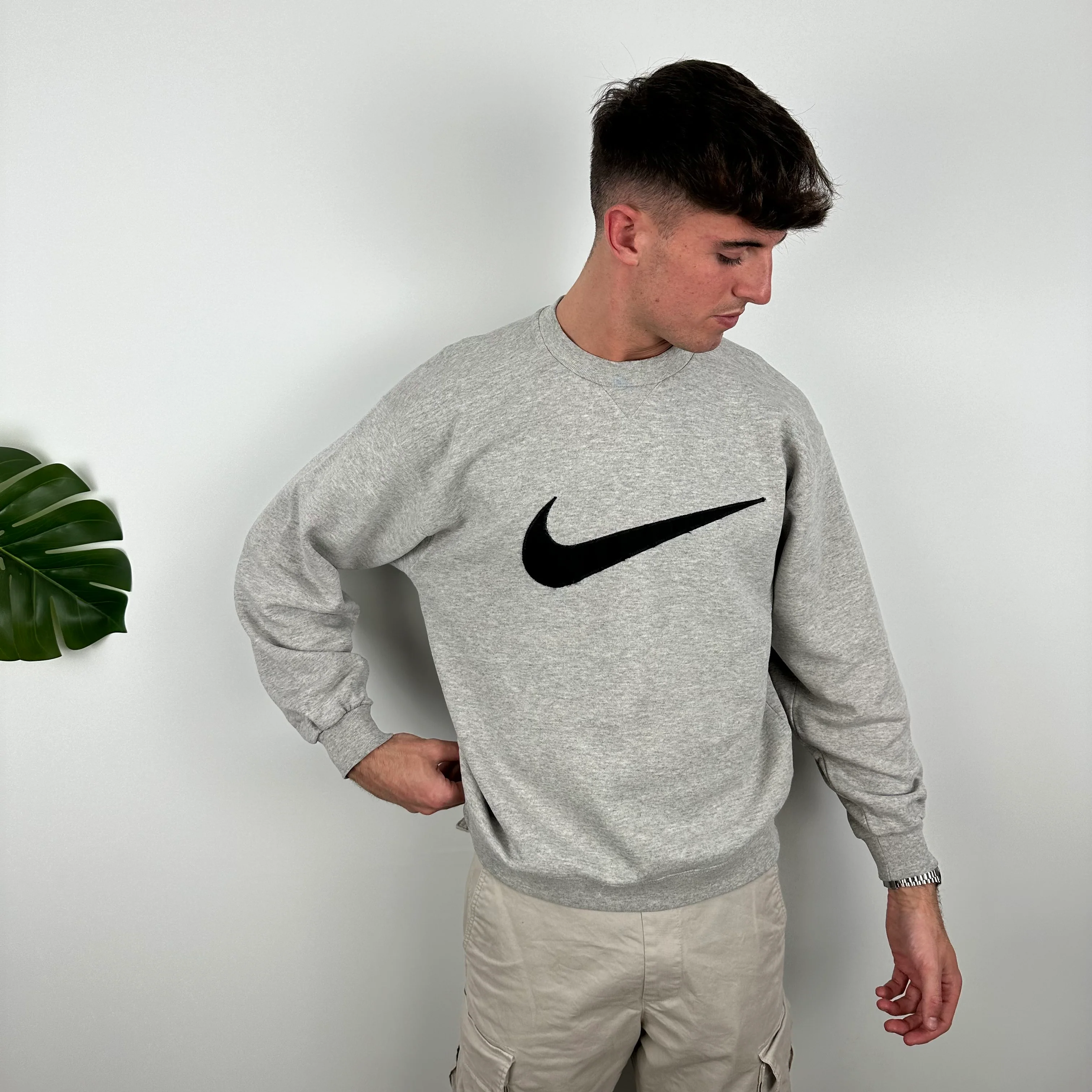 Nike Grey Embroidered Swoosh Sweatshirt (M) - Image 4
