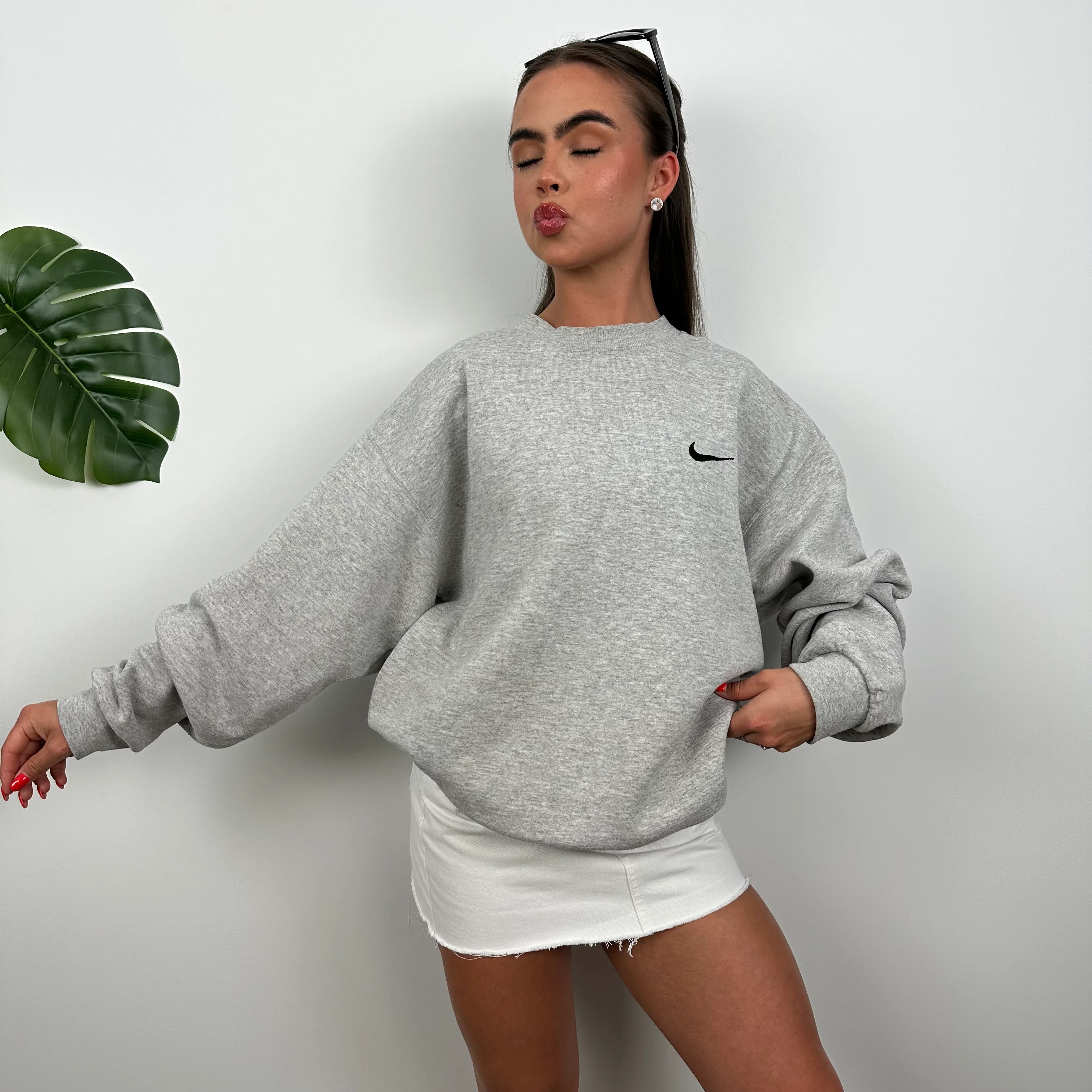 Nike Grey Embroidered Swoosh Sweatshirt (XL) - Image 2