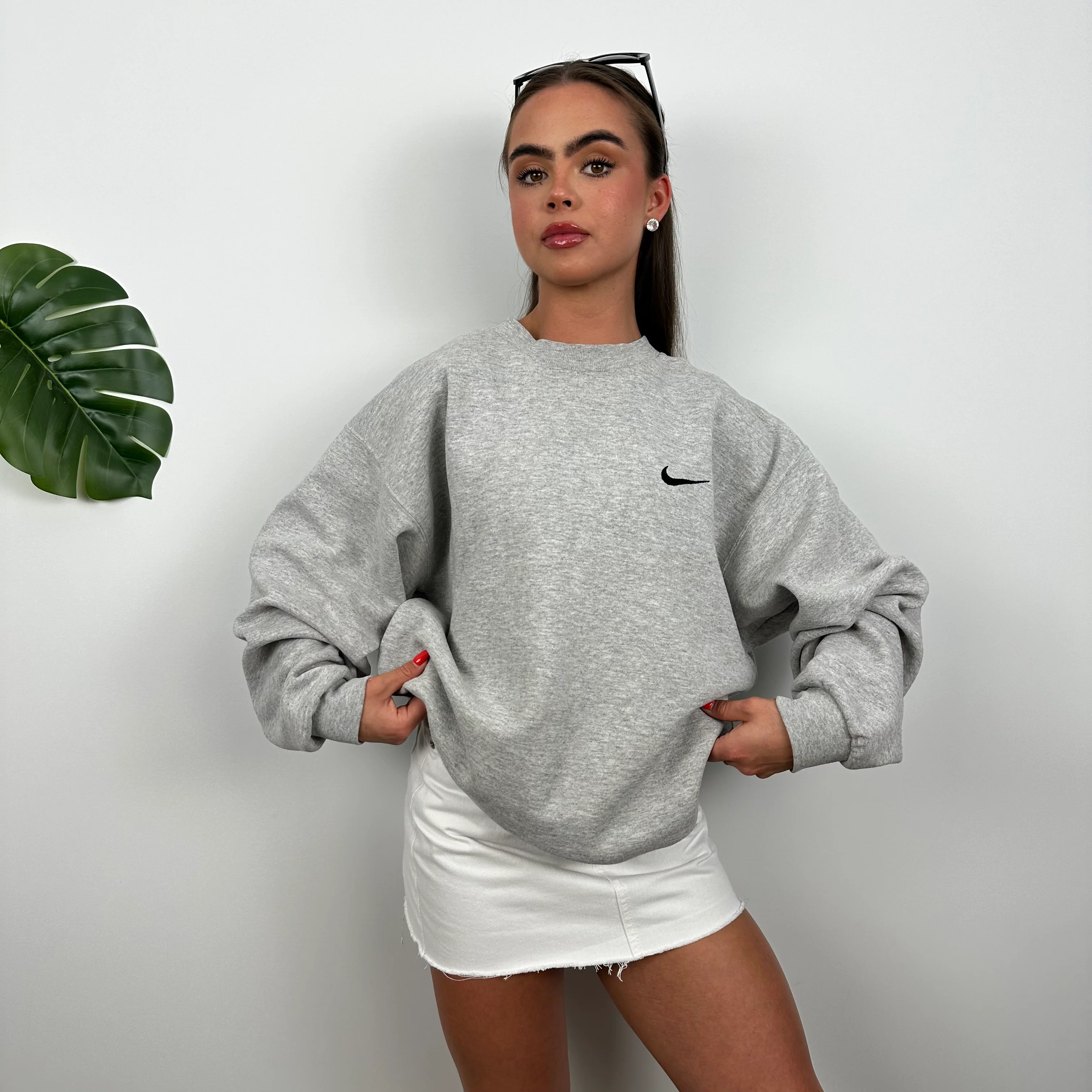 Nike Grey Embroidered Swoosh Sweatshirt (XL) - Image 3
