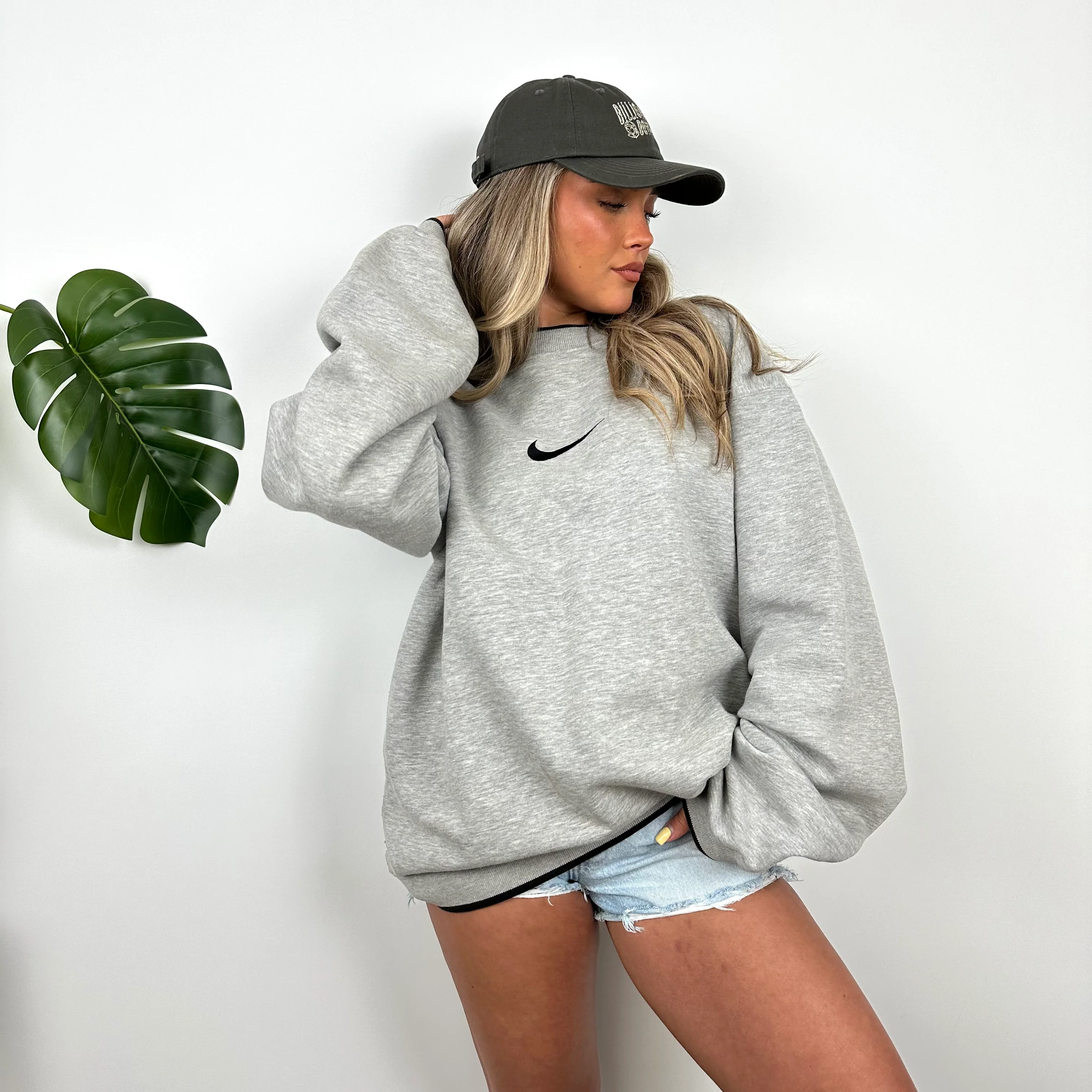 Nike Grey Embroidered Swoosh Sweatshirt (XL) - Image 3