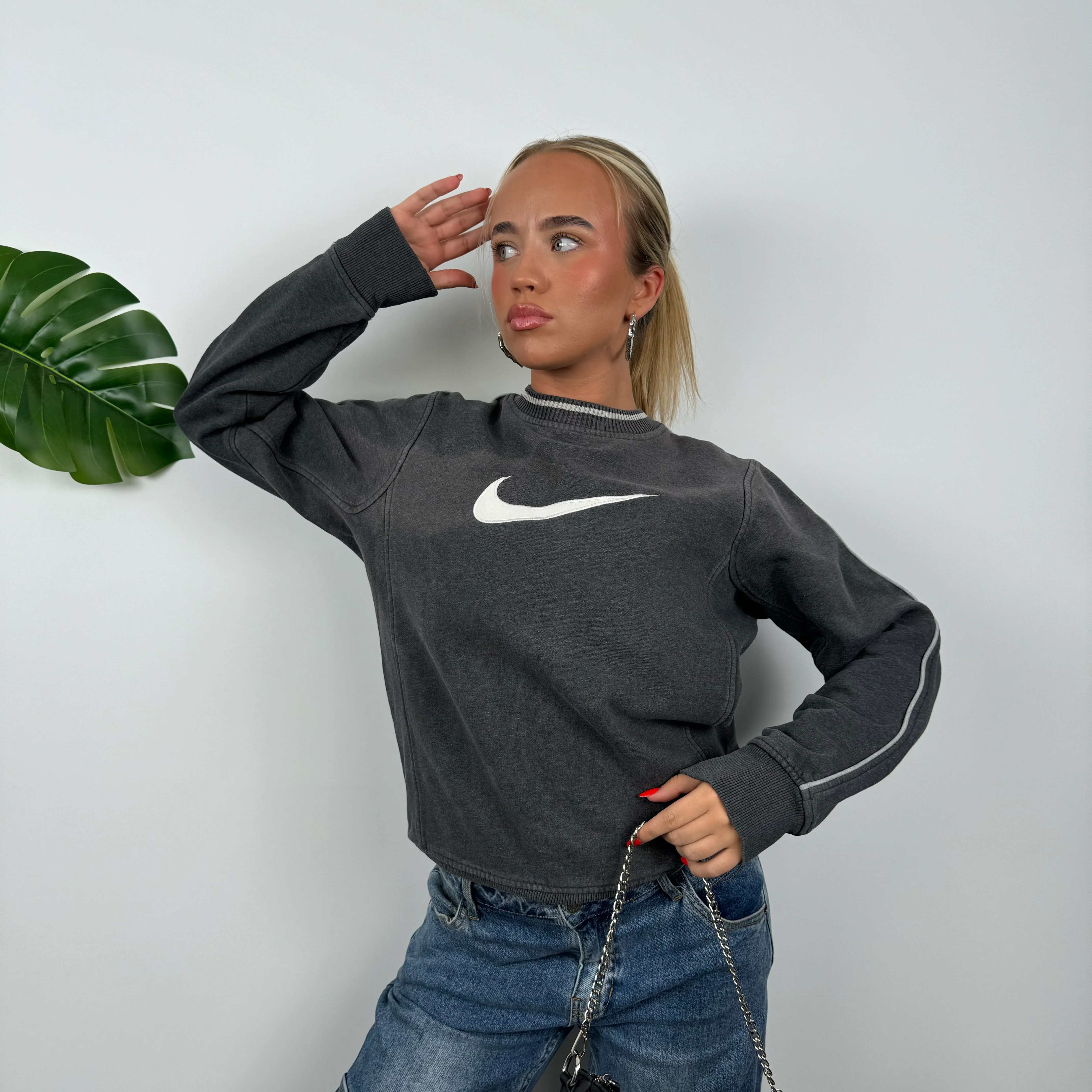 Nike Grey Embroidered Swoosh Sweatshirt (S) - Image 2