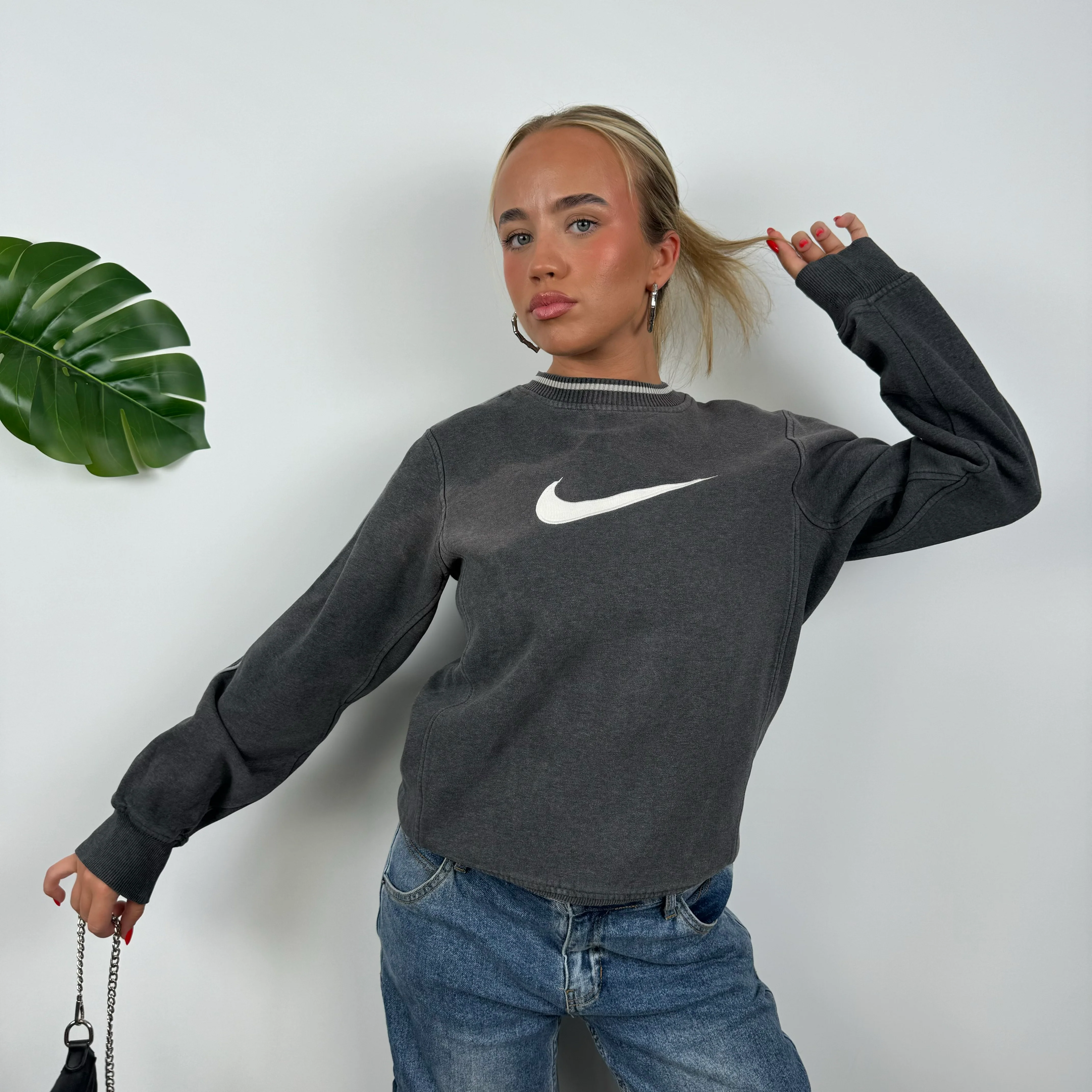 Nike Grey Embroidered Swoosh Sweatshirt (S) - Image 5