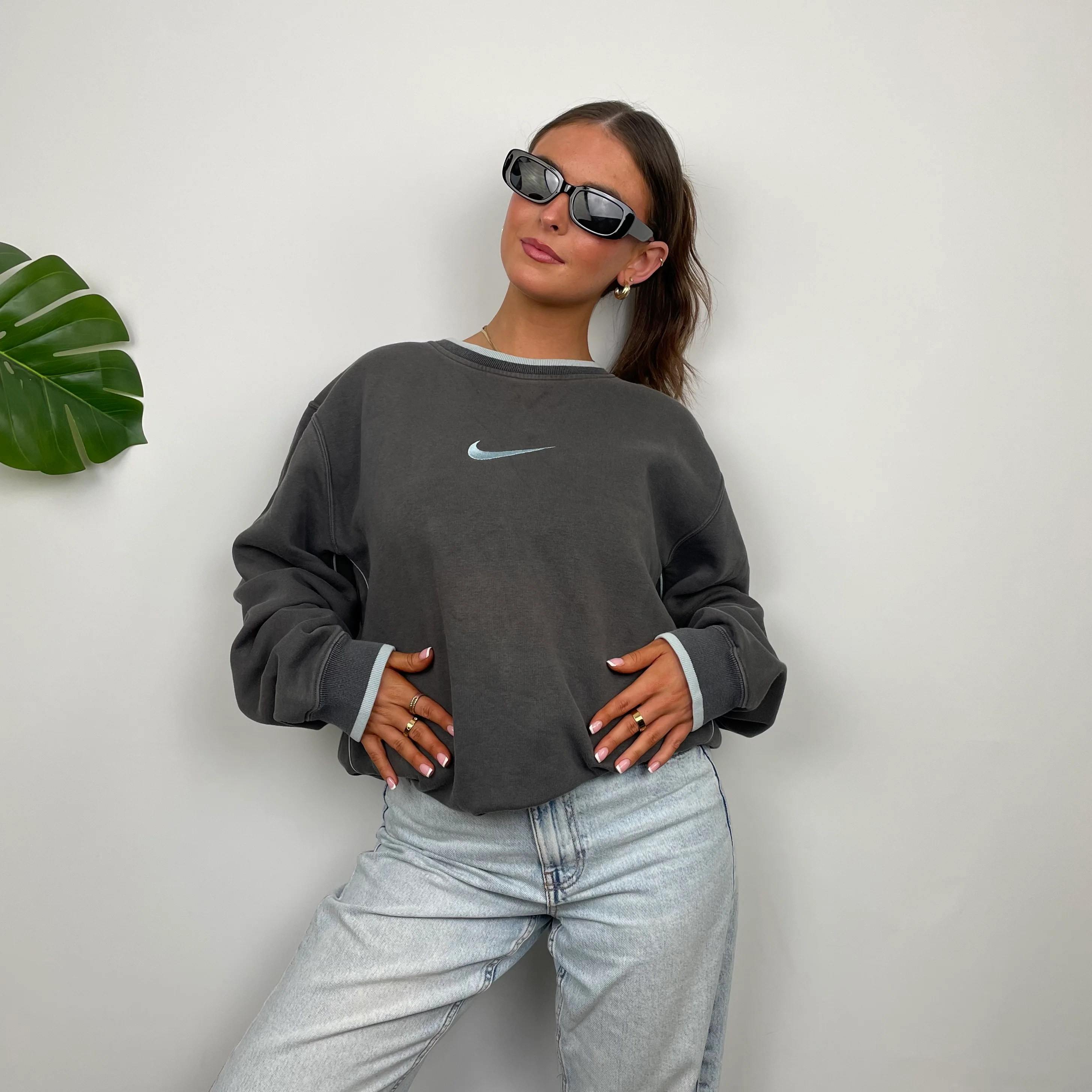 Nike Grey Embroidered Swoosh Sweatshirt (L) - Image 4