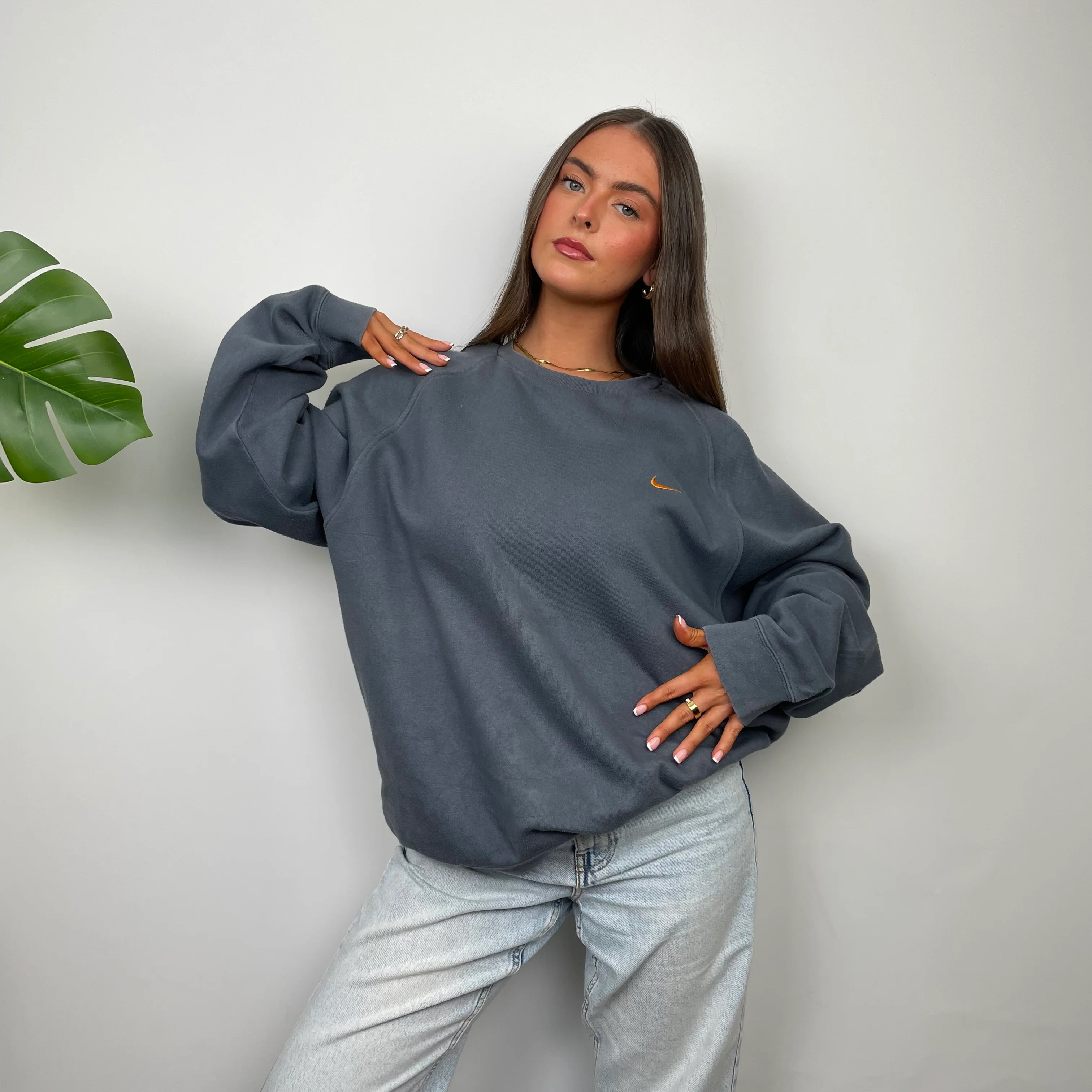 Nike Grey Embroidered Swoosh Sweatshirt (L) - Image 2